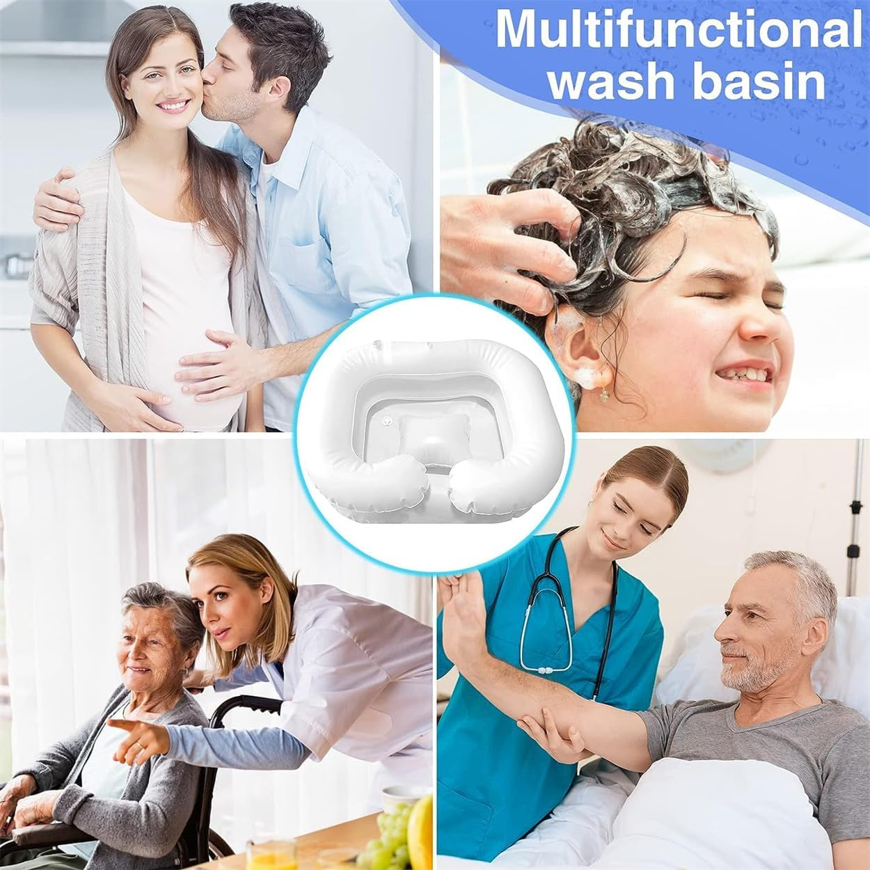 Hair Washing Basin, Inflatable Shampoo Basin, Portable Shampoo Bowl for the Elderly, Disabled, Pregnant Woman, Bedridden and Handicapped image number 2