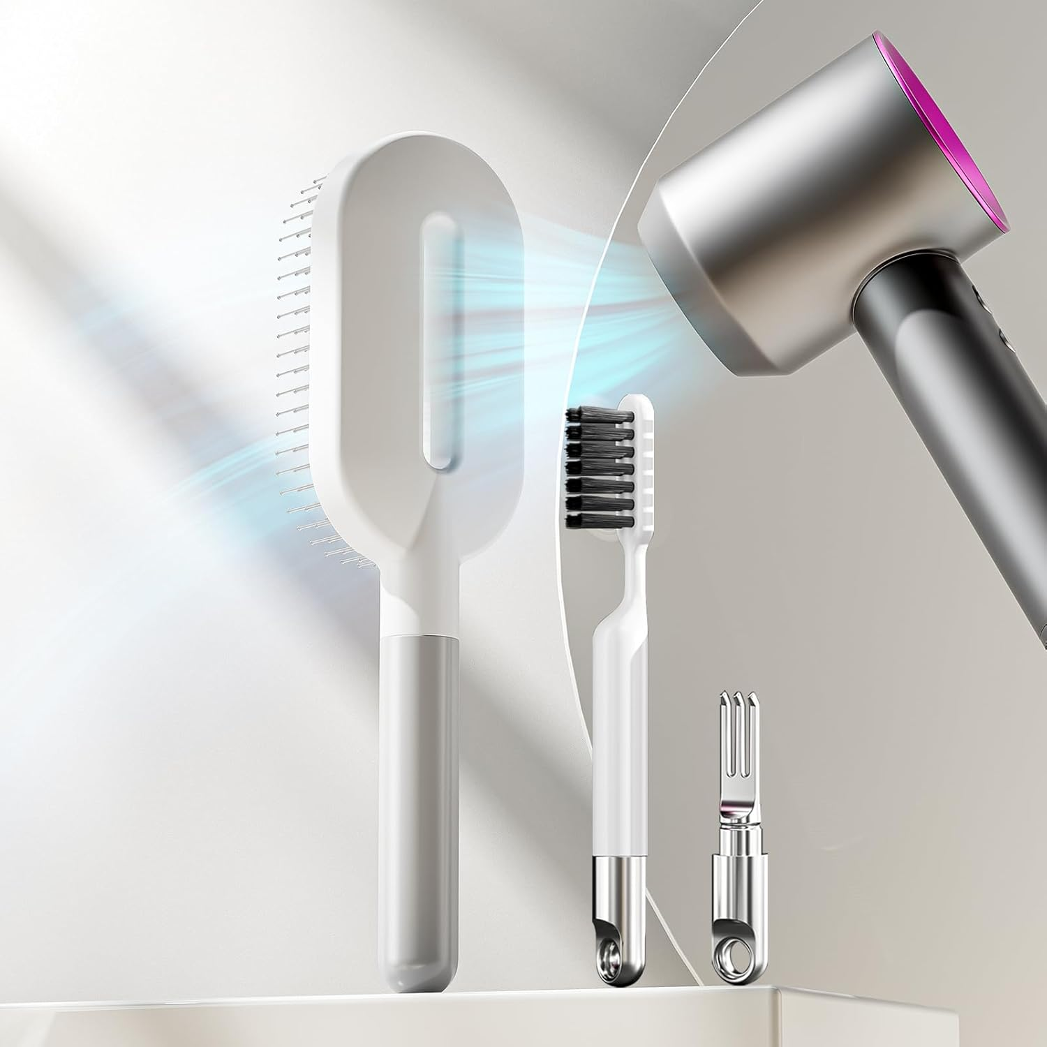 Whaleo Hair Brush without Pulling for Men and Women - Detangling Brush Also for Curls and Long Hair - Hair Brush Unique Professional Brush Long Hair with Hair Brush Cleaner, White image number 4