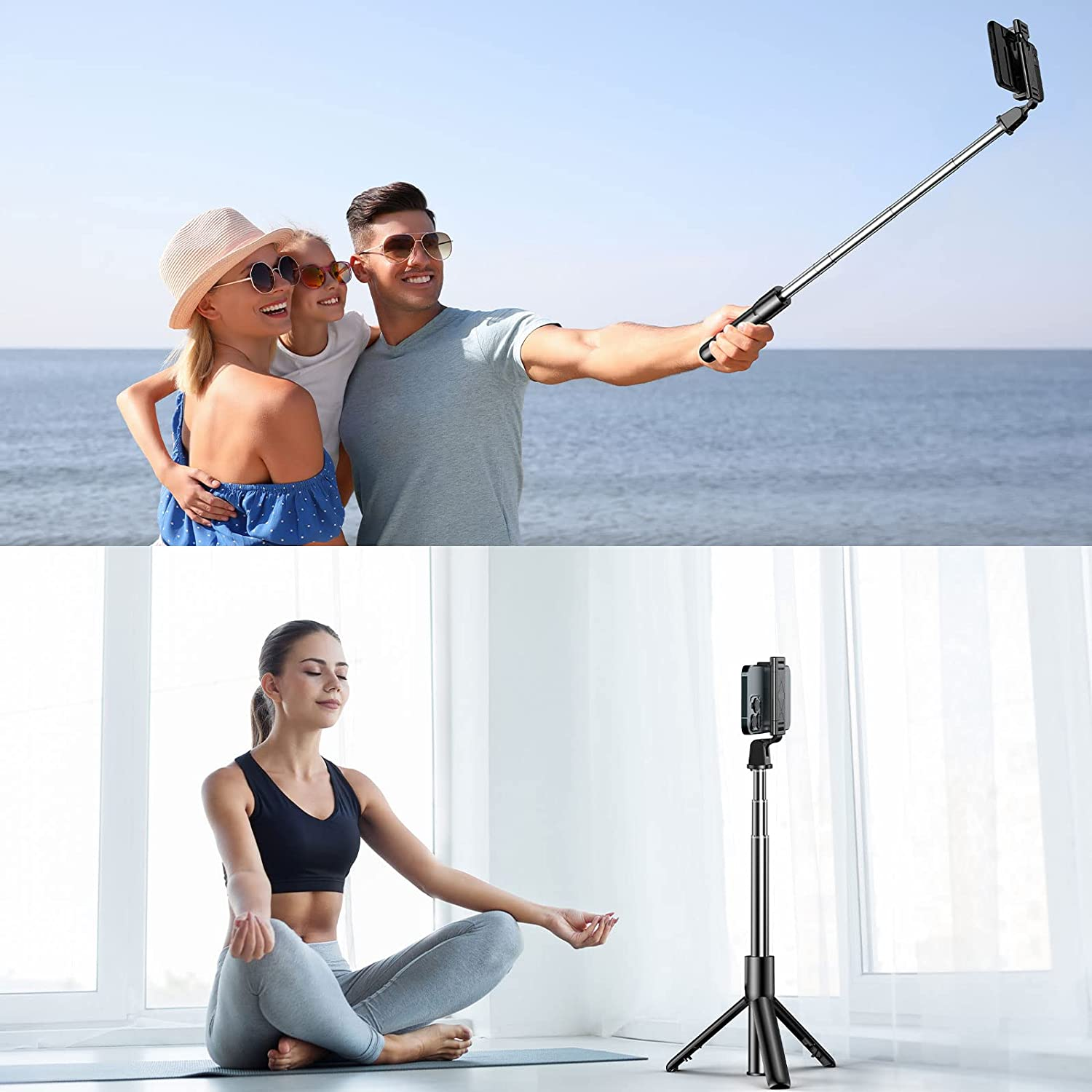 Gritin Selfie Stick Tripod, 3 in 1 Bluetooth Selfie Stick with Detachable Wireless Remote & Stable Tripod Stand, Extendable and Portable Selfie Stick Compatible With/Galaxy, Etc. image number 3