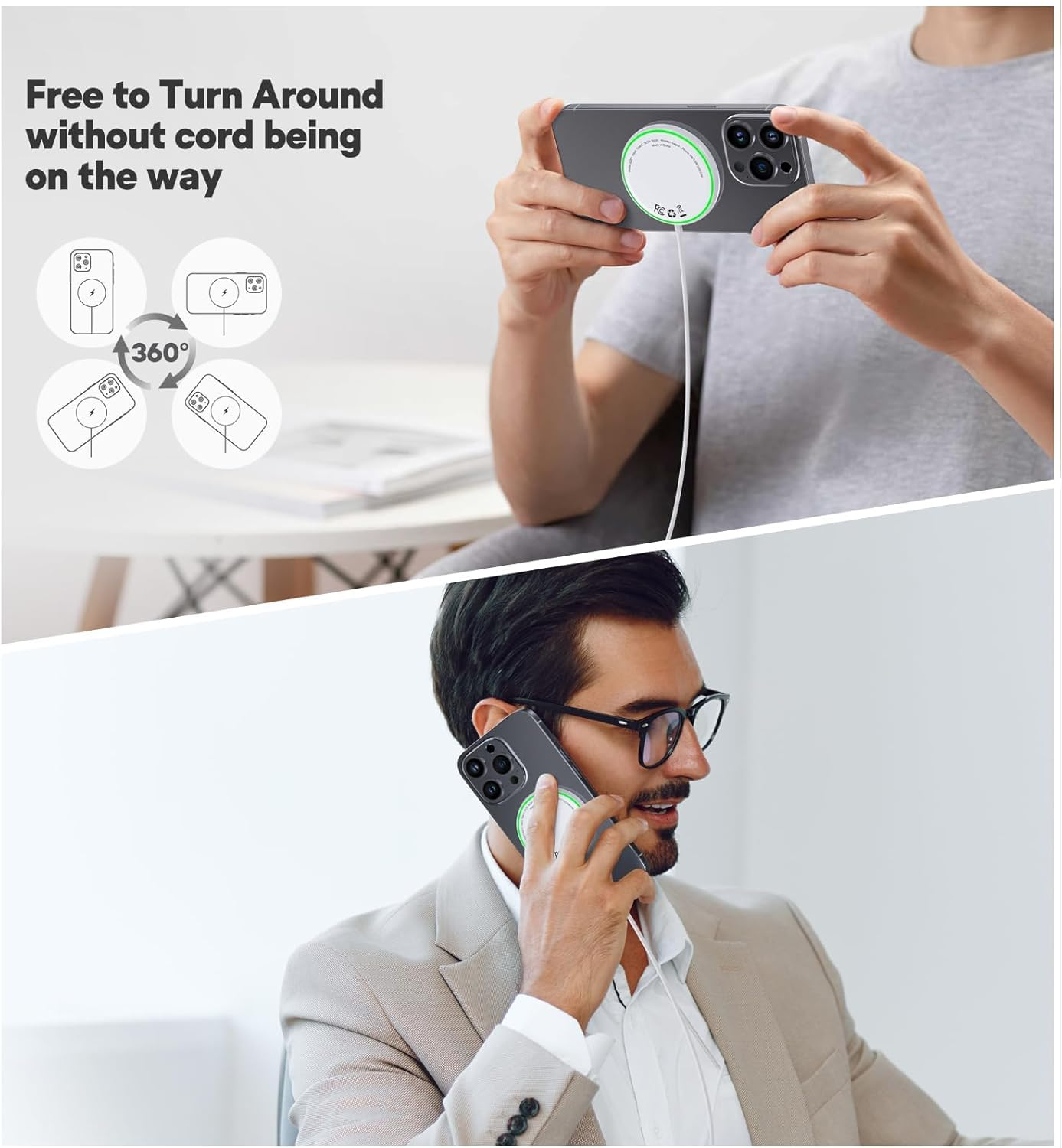 Magnetic Wireless Charger 15W Mag-Safe Charger for Phone 16 Pro Max/16 Pro/16 Plus/16/15/14/13/12 Series 2 Pack Magnet Wireless Charging Station/Pad with Sleep-Friendly Light for Airpods 3/2/Pro image number 5