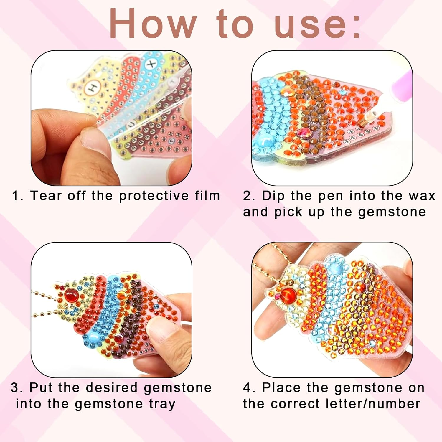 5D Gem Diamond Art Kit for Kids with Tool Kit Diamond Digital Painting Stone Art Keychain DIY Diamond Painting Stickers Supplies Suitable for Kids Adults Beginners Girls Gift