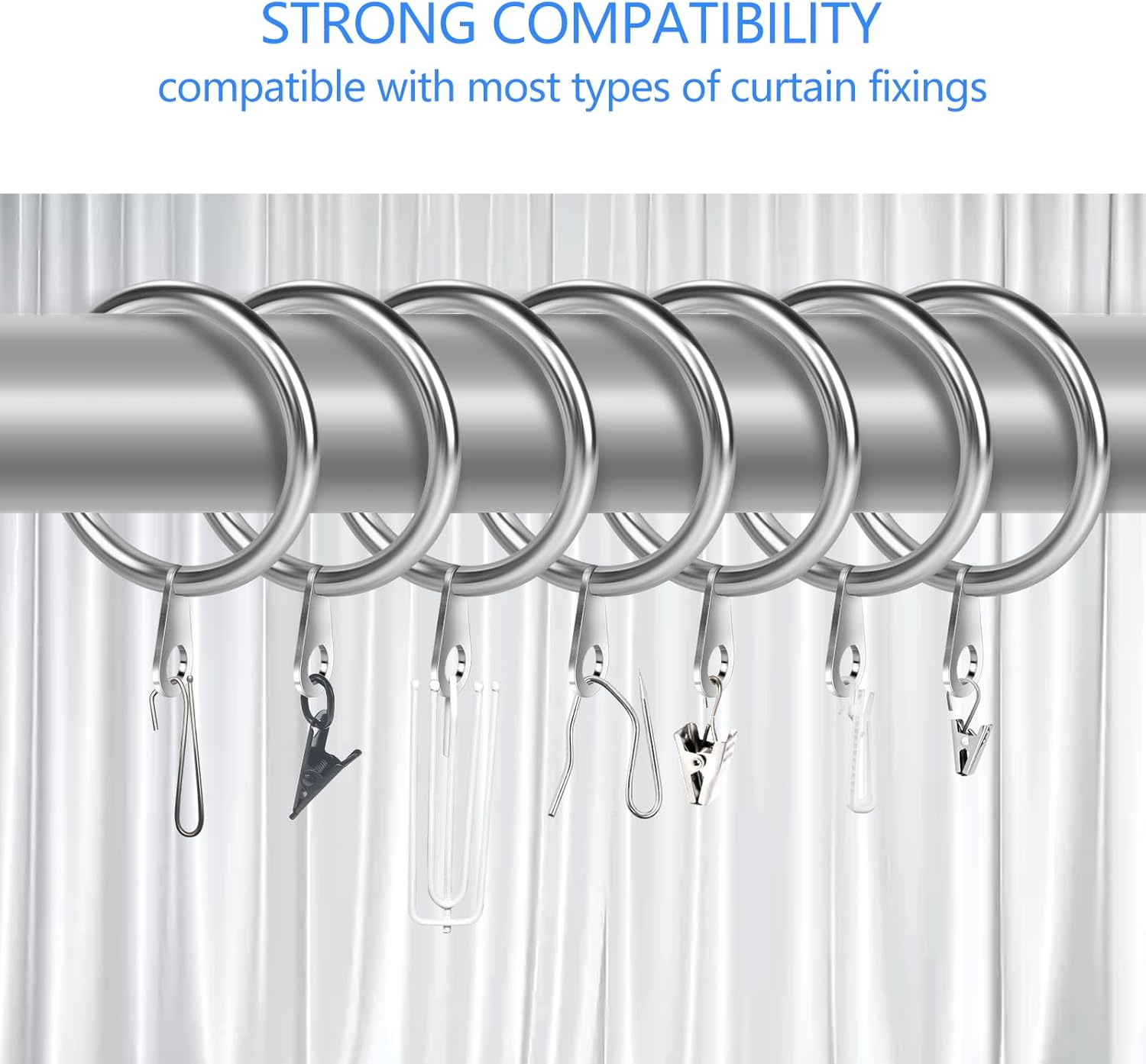 50 Pack Metal Curtain Rings 32Mm Internal Diameter Curtain Pole Rings Silver Hanging Rings for Curtain Poles,Shower Curtains Rods and Drapery image number 5