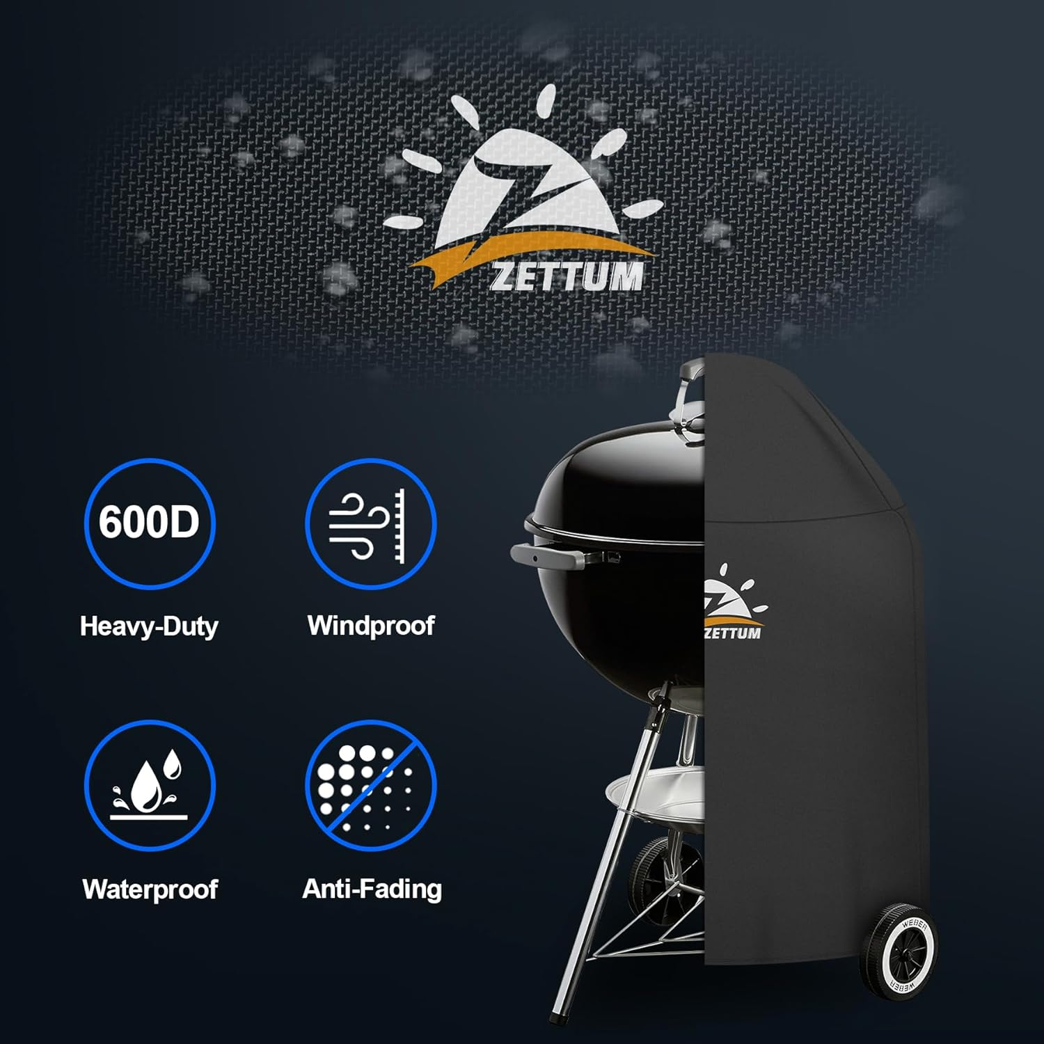 Zettum Kettle BBQ Cover for Weber 67 CM - 600D Charcoal Grill Cover for Weber Barbecue, Heavy Duty & Waterproof PU Covers for Weber 67 CM Master Touch Charcoal Grill, Original Kettle Grill(&Phi;80X99Cm) image number 4