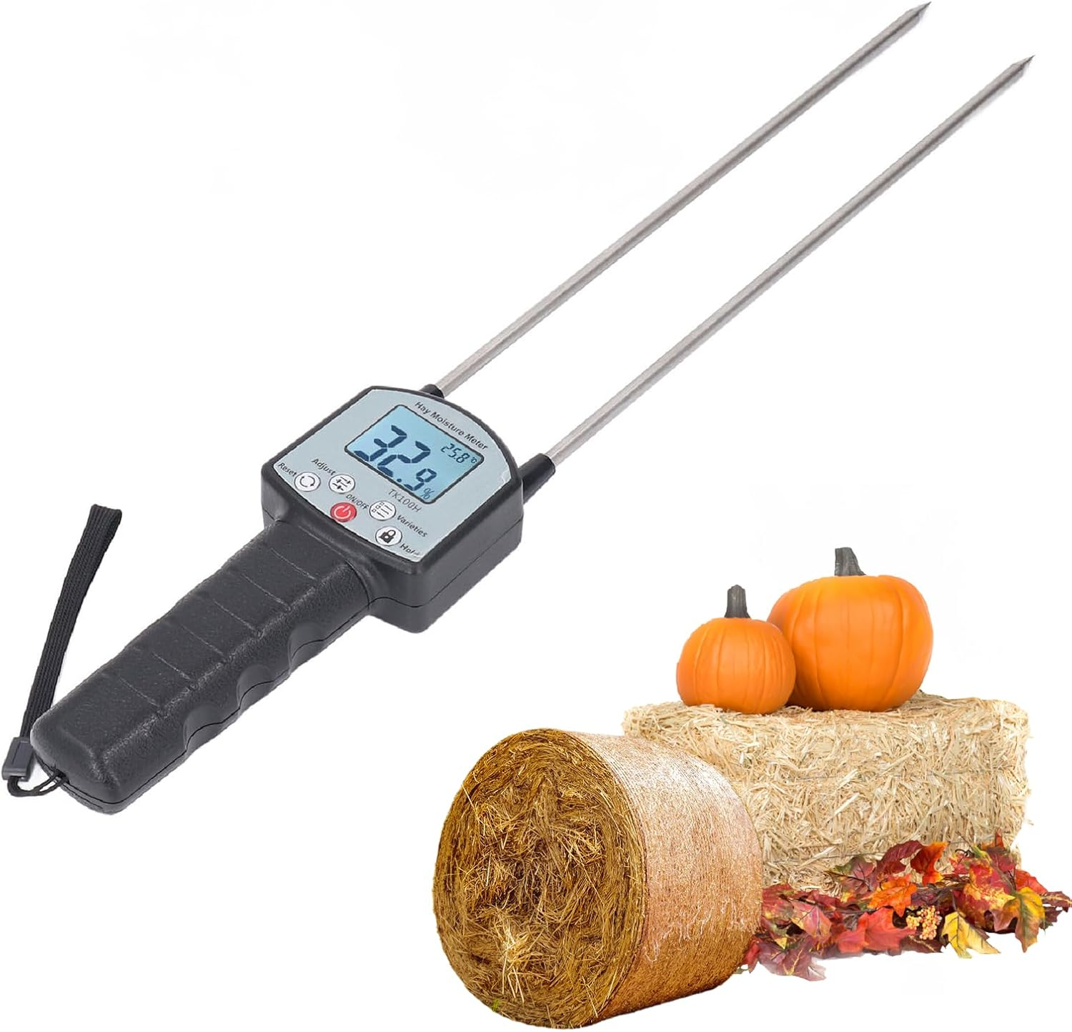 Upgrade TK100H Hay Moisture Tester, Portable Hay Moisture Meter with Bag, Precise Hay Moisture Tester with Probe for Cereal Straw, Forage, Leymus Chinensis, Range 0-80% image number 1