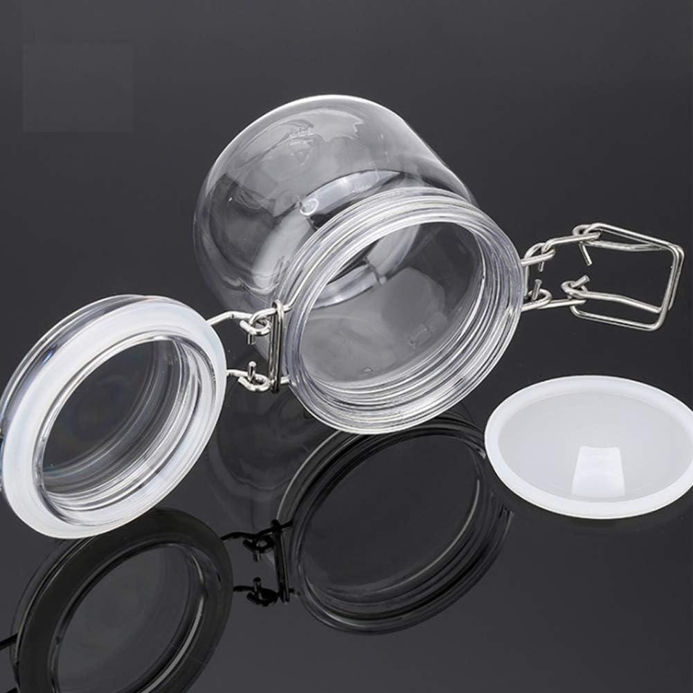 2Pcs 10 Oz/300Ml Clear round Plastic Home Kitchen Storage Sealed Jar Bottles with Leak Proof Rubber and Hinged Lid for Herbs, Spices, Candy, Gift, Arts and Crafts Storage Multi-Purpose Container
