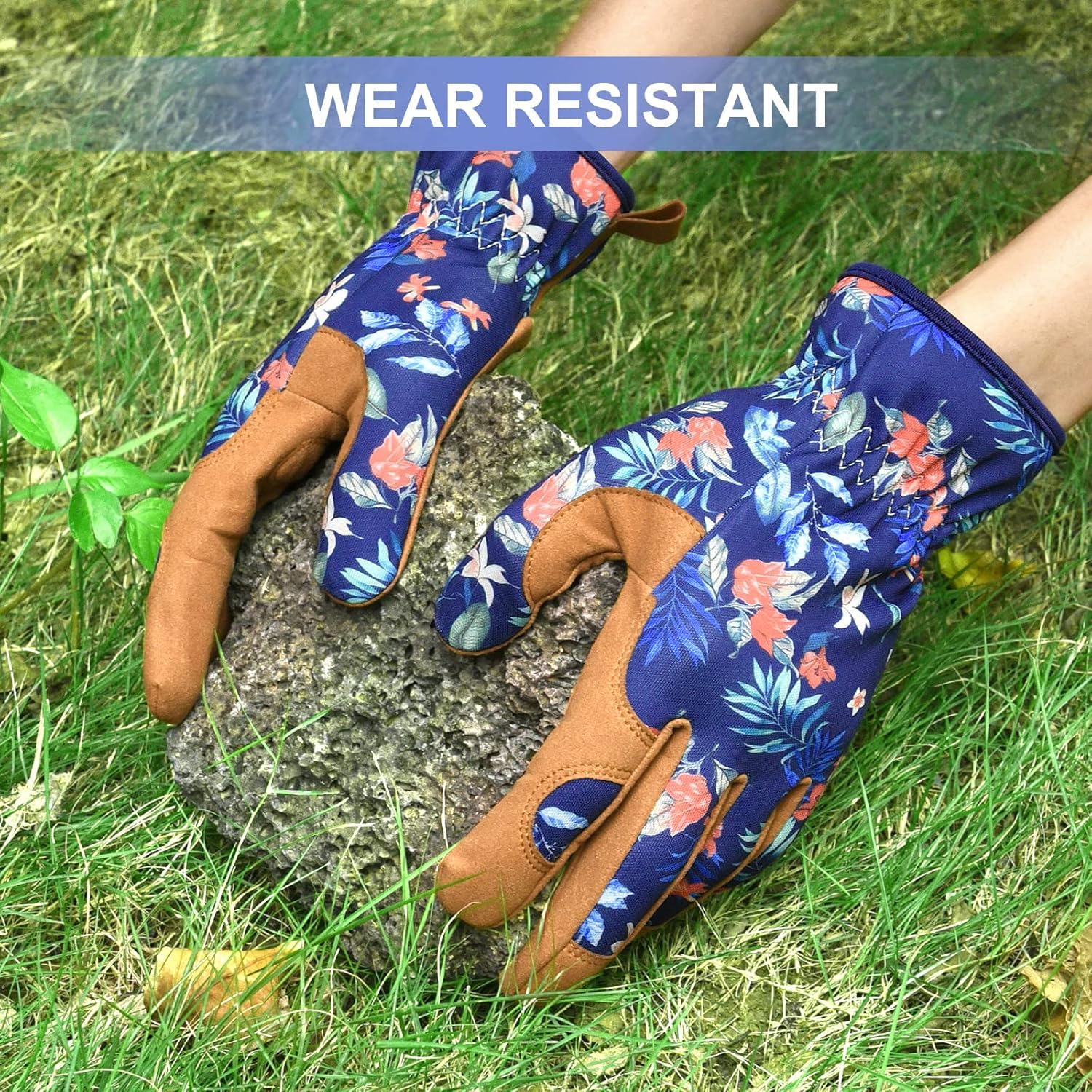 Womens Gardening Weeding Working Gloves, Leather Garden Glove for Women Thorn Proof No Stab for Digging, Planting,Pruning - Blue image number 5