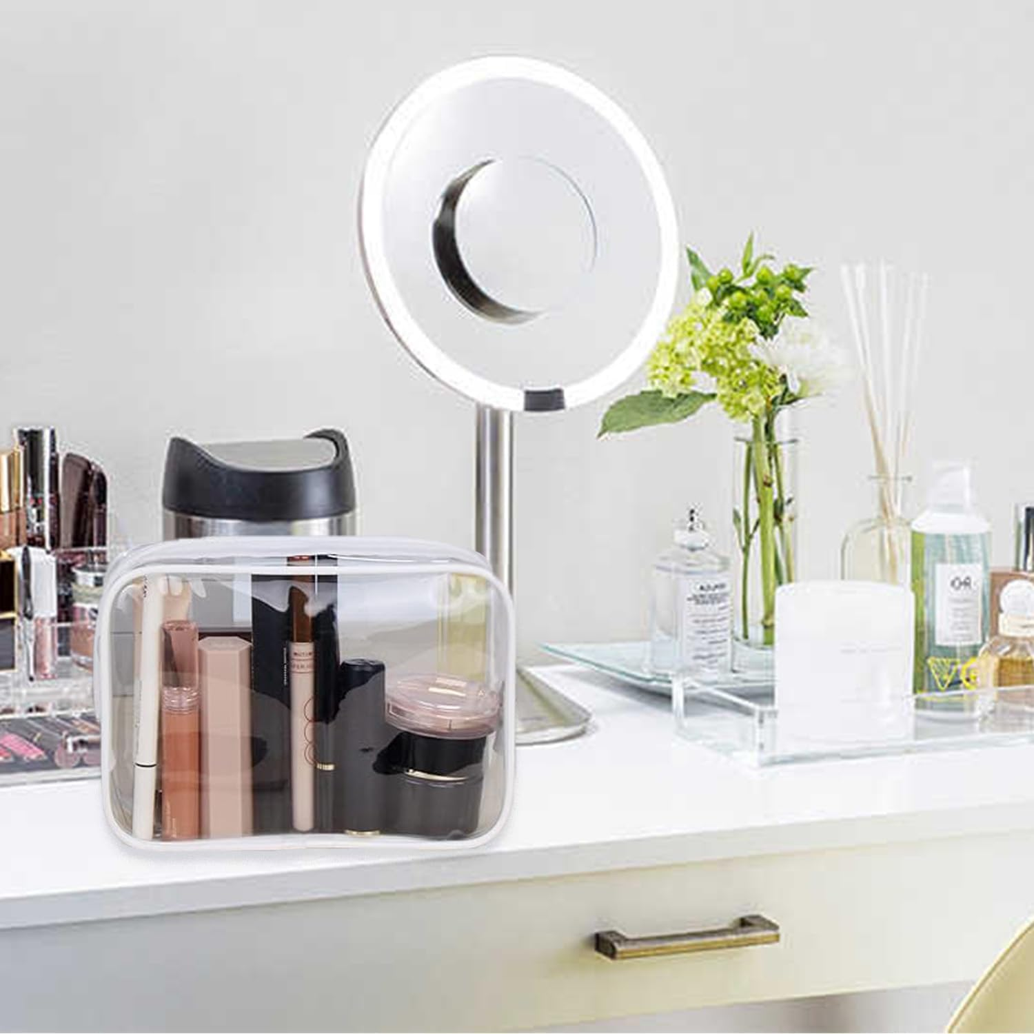 LINKPEACE TSA Approved Toiletry Bag, Cosmetic Bags 2 Pack with Zipper Carry on Airline Airport Travel Accessories, PVC Makeup Bags for Travel, Quart Size Travel Bags for Men and Women-White image number 6