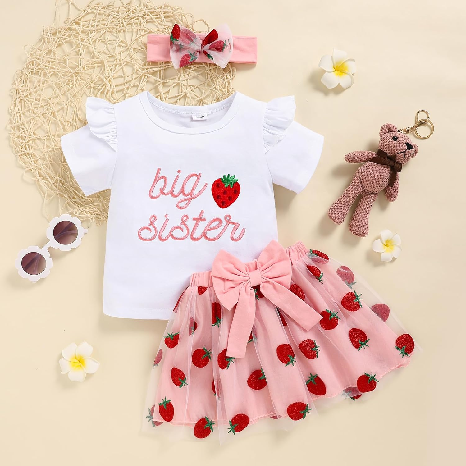 Toddler Baby Kid Girls Big Sister Outfits Short Sleeve T-Shirt Top+Tutu Skirt with Headband Clothing Set image number 6