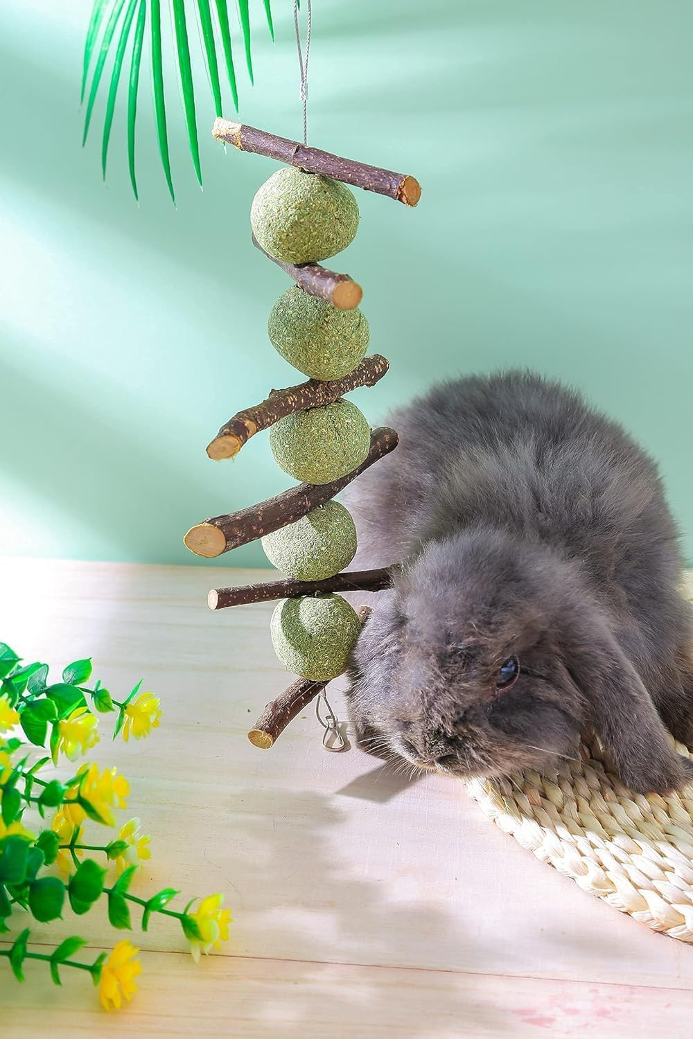 Bunny Chew Toys, Rabbit Chew Toys for Teeth Grinding, Natural Apple Wood Timothy Grass Cake Treats for Rabbits Guinea Pigs Chinchillas Bunnies Hamsters (3 Pcs) image number 3