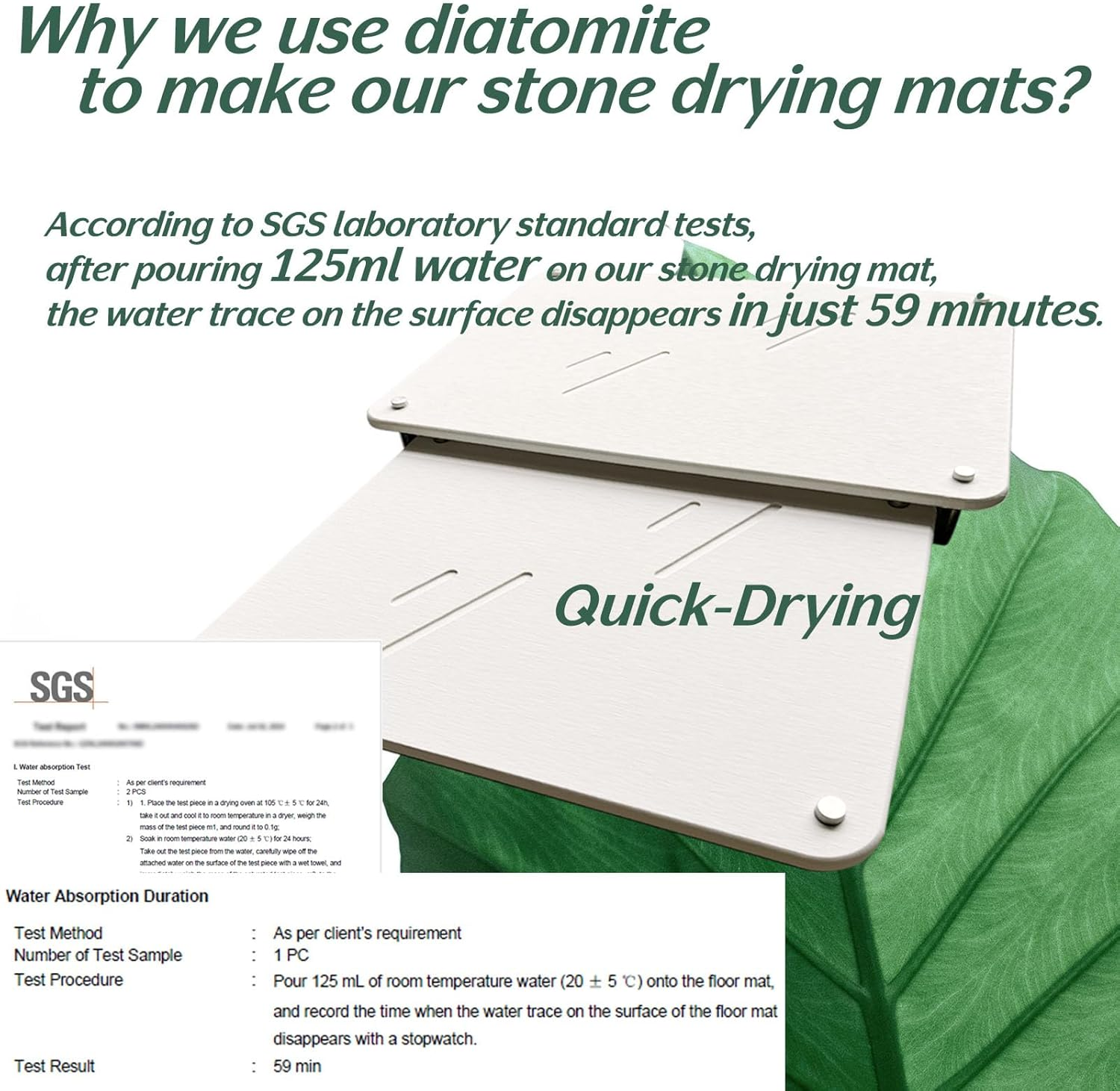 Marakruki Stone Dish Drying Mat for Kitchen Counter, Diatomite Dish Drying Mat, Quick Drying Diatomaceous Stone Kitchen Drying Mat, Chemical-Free Super Absorbent Dish Mat (35 X 45 Cm + 37.5 X 30 Cm) image number 3