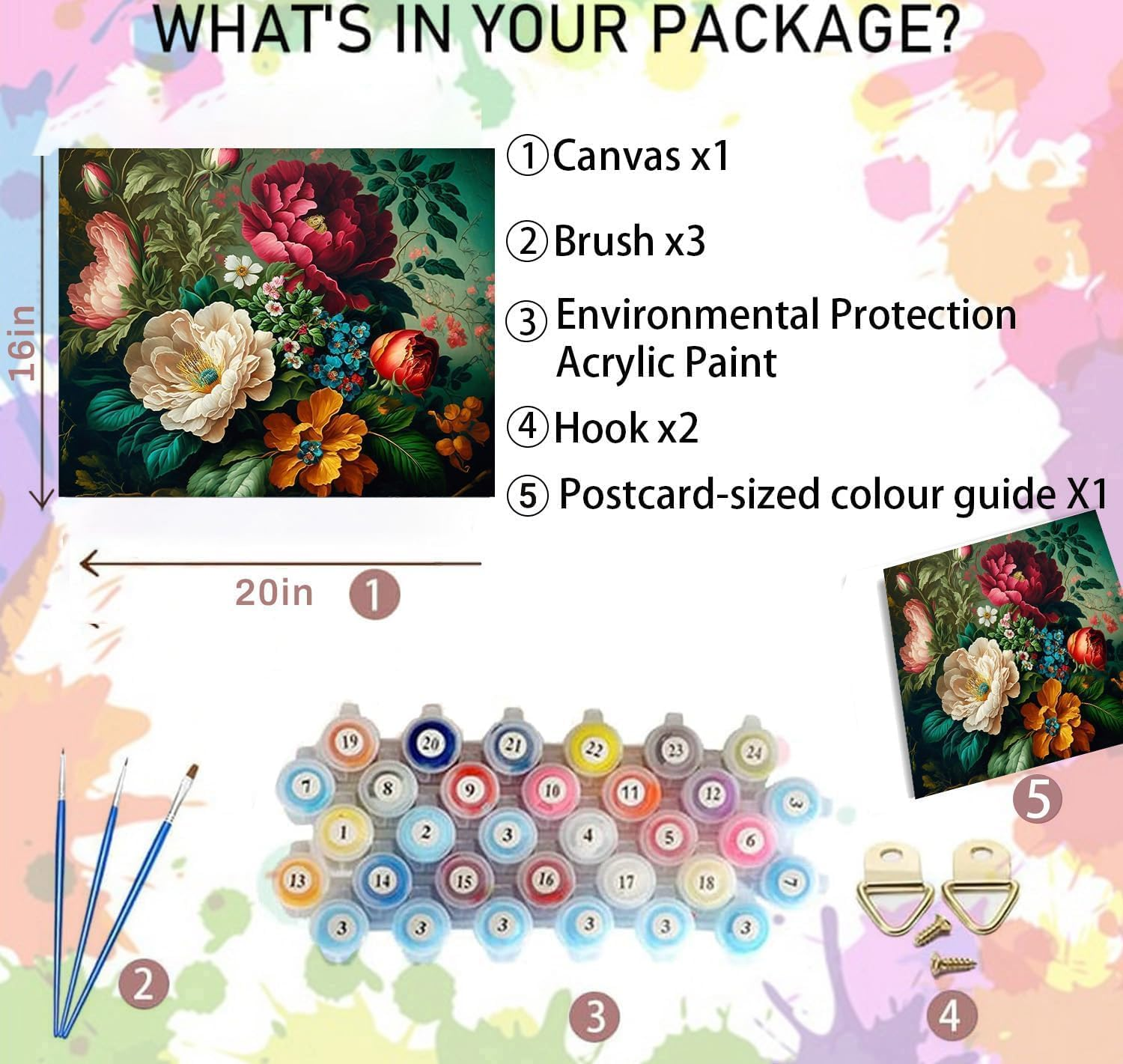 Paint by Number for Adults. DIY Acrylic Painting Kit for Adults Beginner Flowers &ndash; 16&rdquo; X 20&rdquo;With 3 Brushes and Bright Colors image number 6