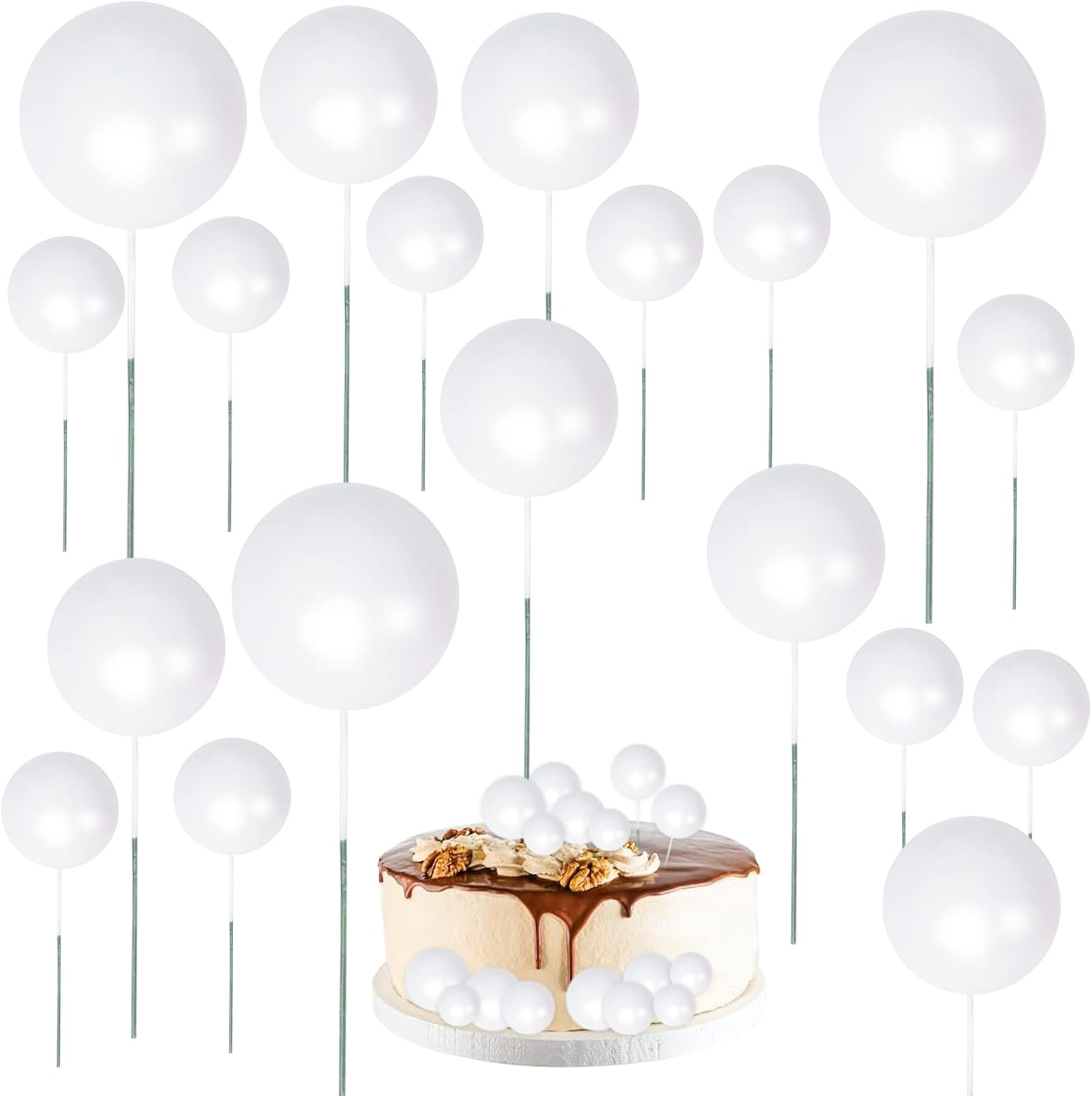 30Pcs Mini Balloon Cake Topper, round Foam Cupcake Topper Ball Cake Decoration,Diy Cake Insert Topper for Birthday Anniversary Graduation Party Decor Red