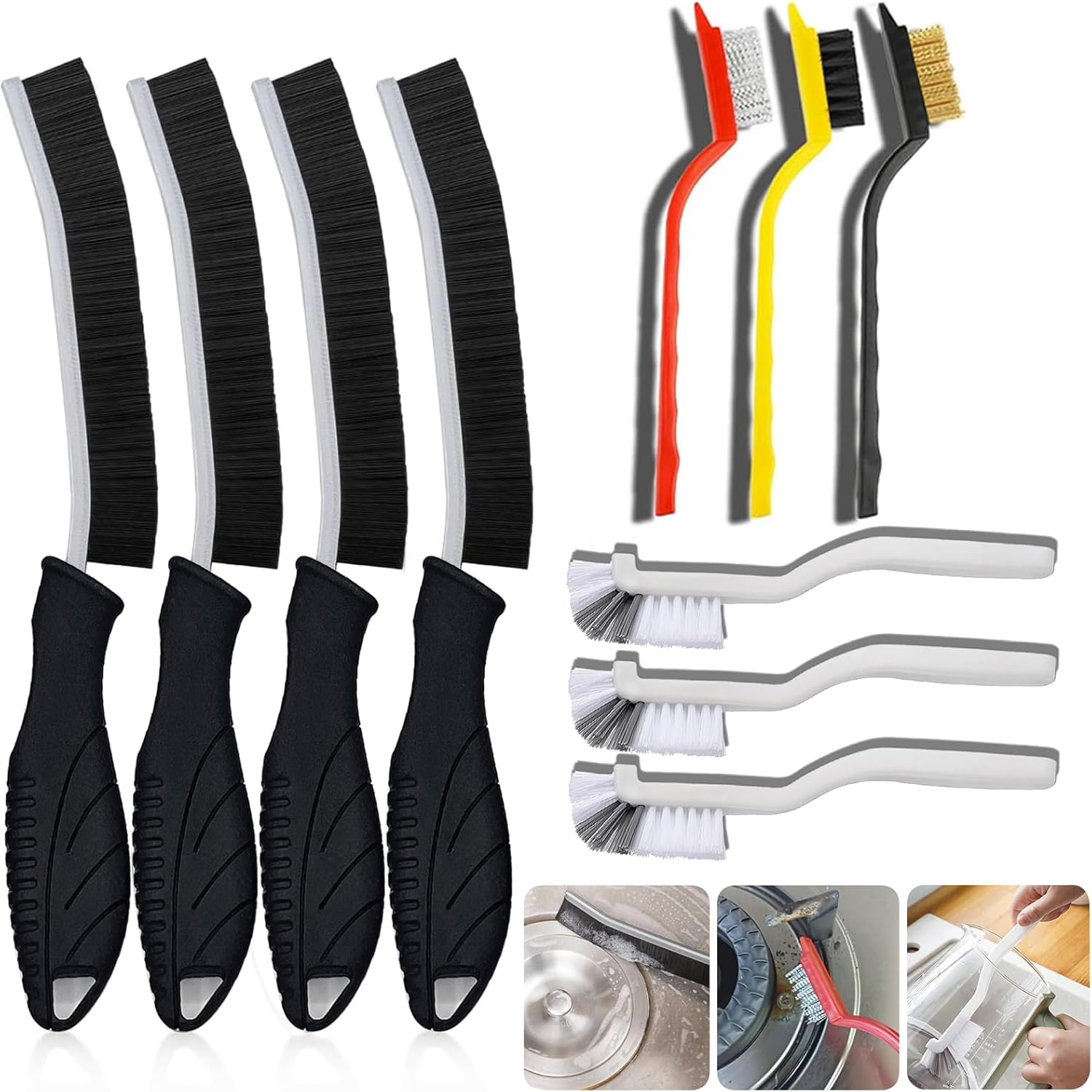 10PCS Crevice Cleaning Brushes- Hard Bristle Scrub Brush, Grout Cleaner Brush for Groove Corner, Cleaning Supplies for Toliet Bathroom Shower Kitchen Stovetop Cup Window Faucets. image number 1