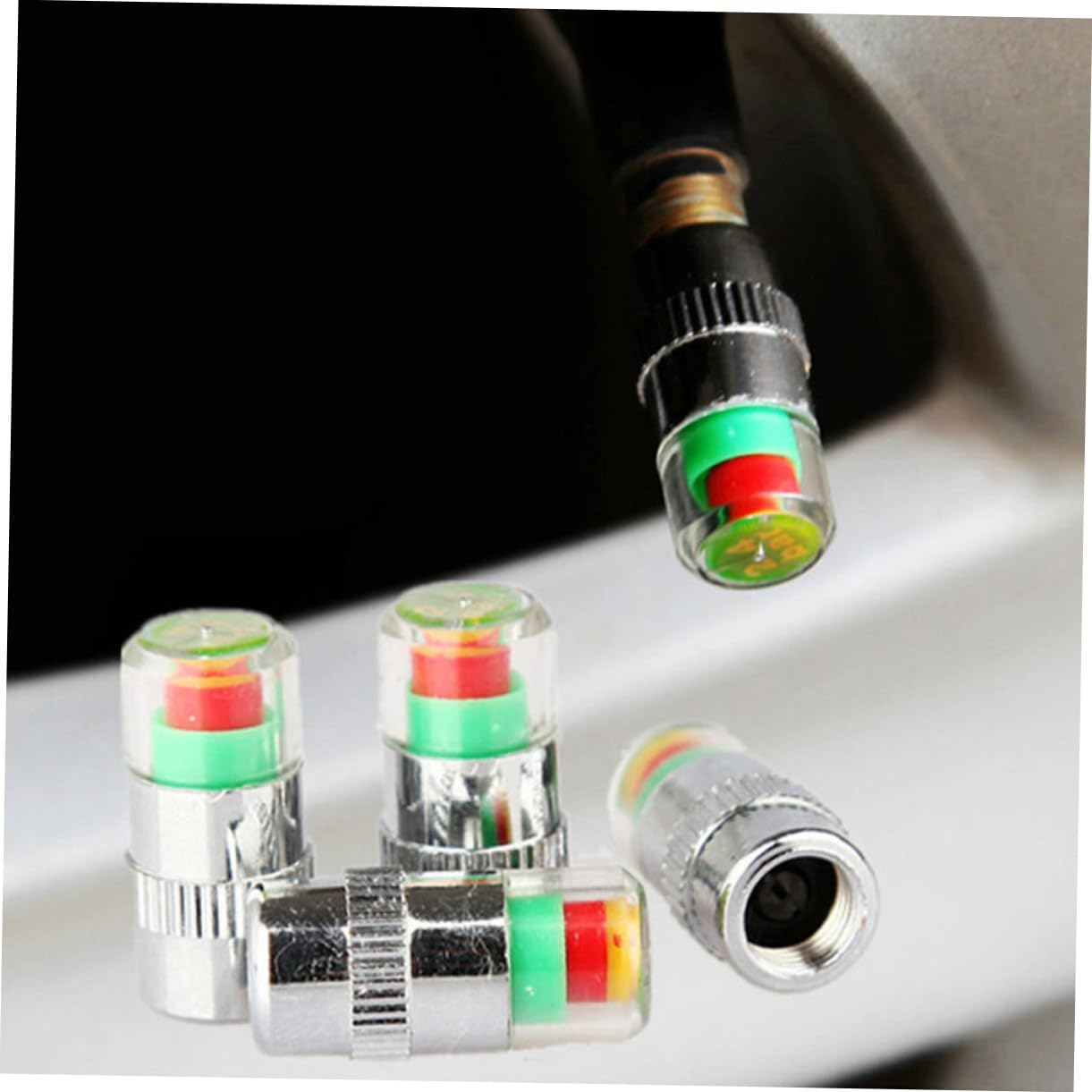 MUCKLILY 4Pcs Car Auto Tire Monitor Dust Pressure Indicator Sensor Eyes Alert for Automotive Tyres Wheels Tyre Valve Caps for Tpms Pressure Monitoring System image number 6