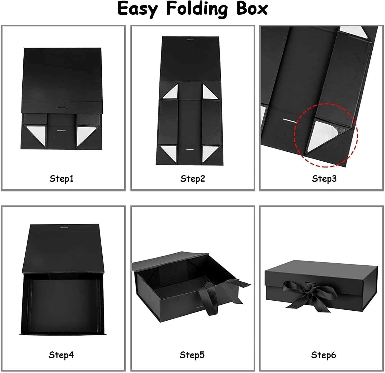 Tuoyi Gift Box with Lid for Presents 12.2X10.2X3.9 Inches with Ribbon for Wrapping Gifts (Black)