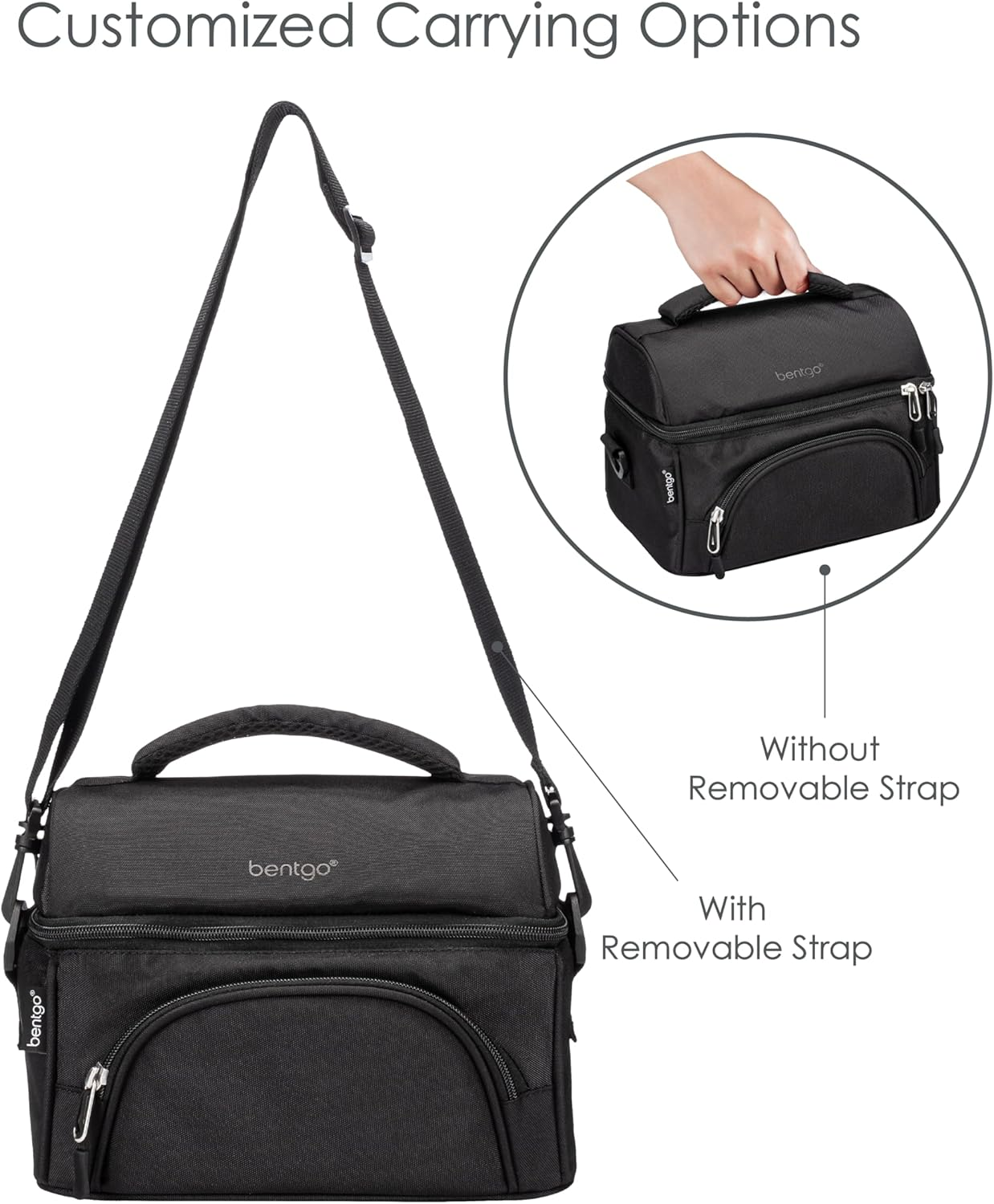 Bentgo&reg; Deluxe Lunch Bag - Durable and Insulated Lunch Tote with Zippered Outer Pocket, Internal Mesh Pocket, Padded & Adjustable Straps, & 2-Way Zippers - Fits Most Lunch Boxes (Carbon Black) - Carbon Black image number 3