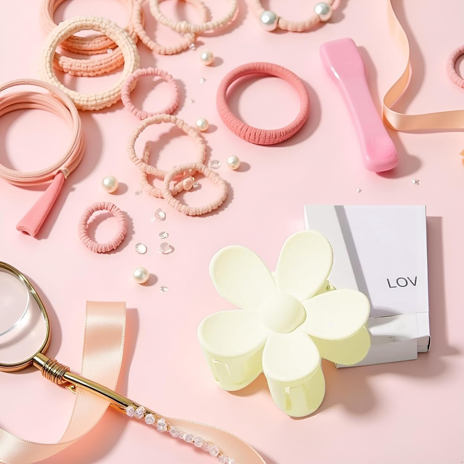 Cute White Flower Hair Claw Clips - Big Thick Scrunchie Hair Clips for Sweet Hairstyles Hair Accessories image number 4