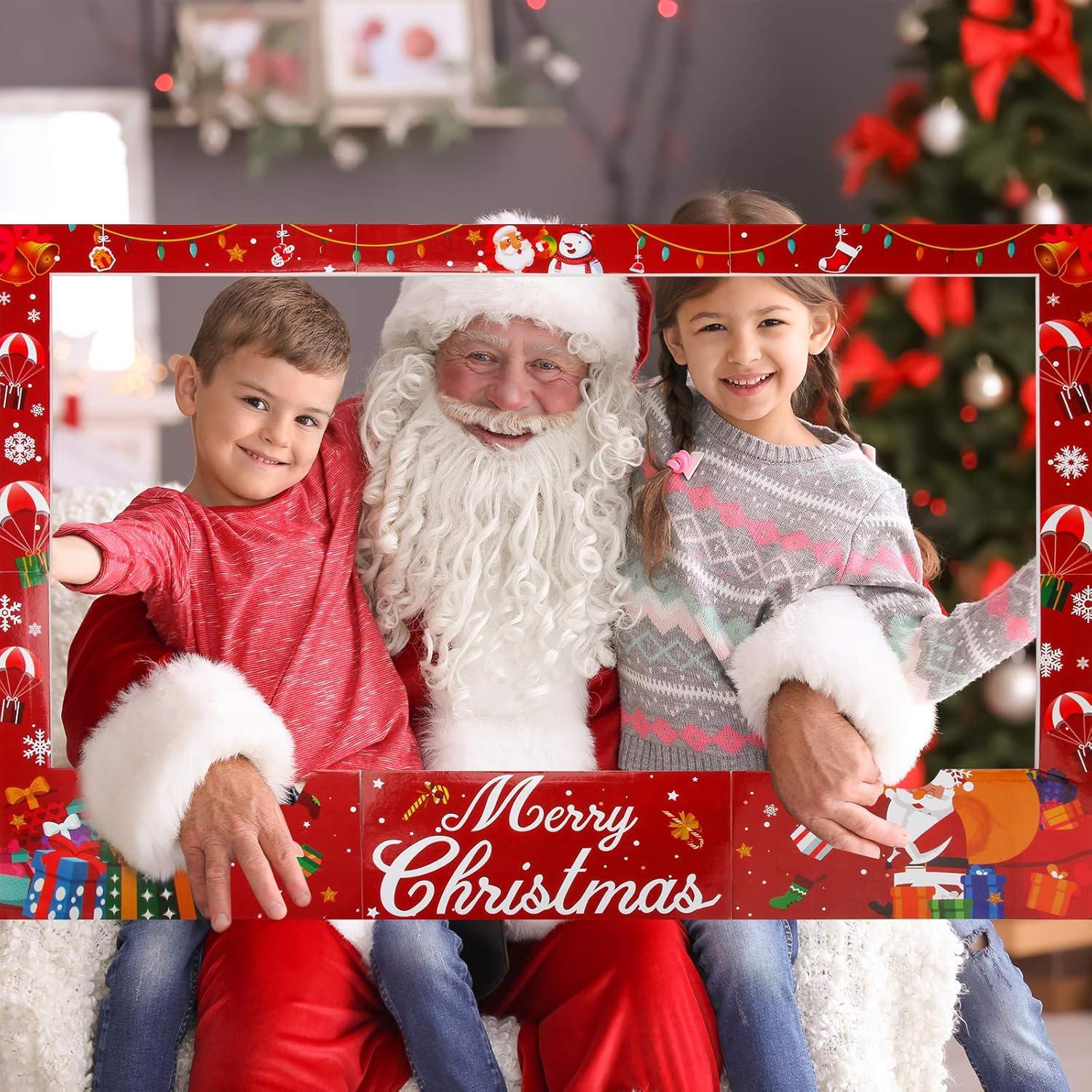 Ahier Christmas Photo Booth Frame, Christmas Photo Booth Props Frame, Selfie Picture Frame Backdrop Event Xmas Holiday Winter New Year Party Supplies Decorations image number 2