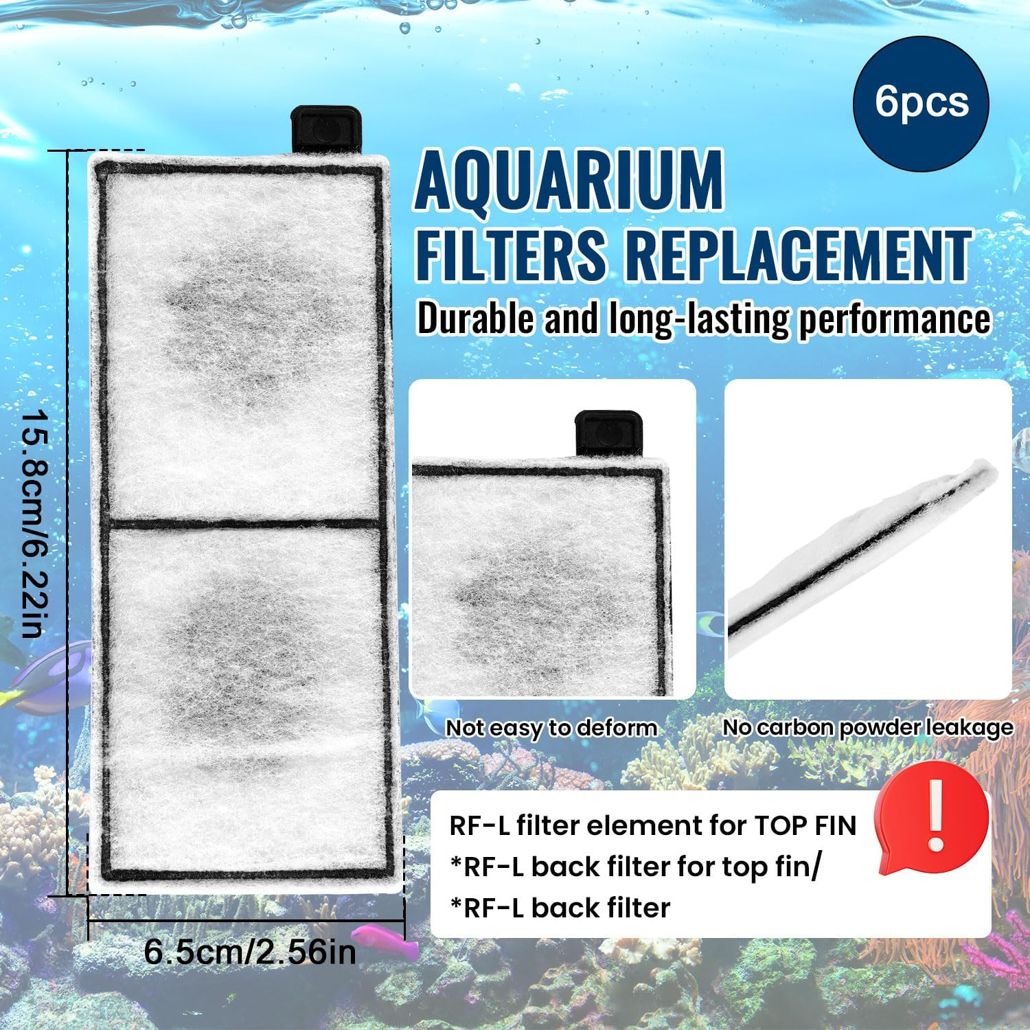 Gosknor 6Pcs Filter Cartridges Compatible with Top Fin RF-L, Aquarium Filters Replacement Activated Carbon Large Retreat Filter Cartridges Accessories for Top Fin RF-L Filters image number 3