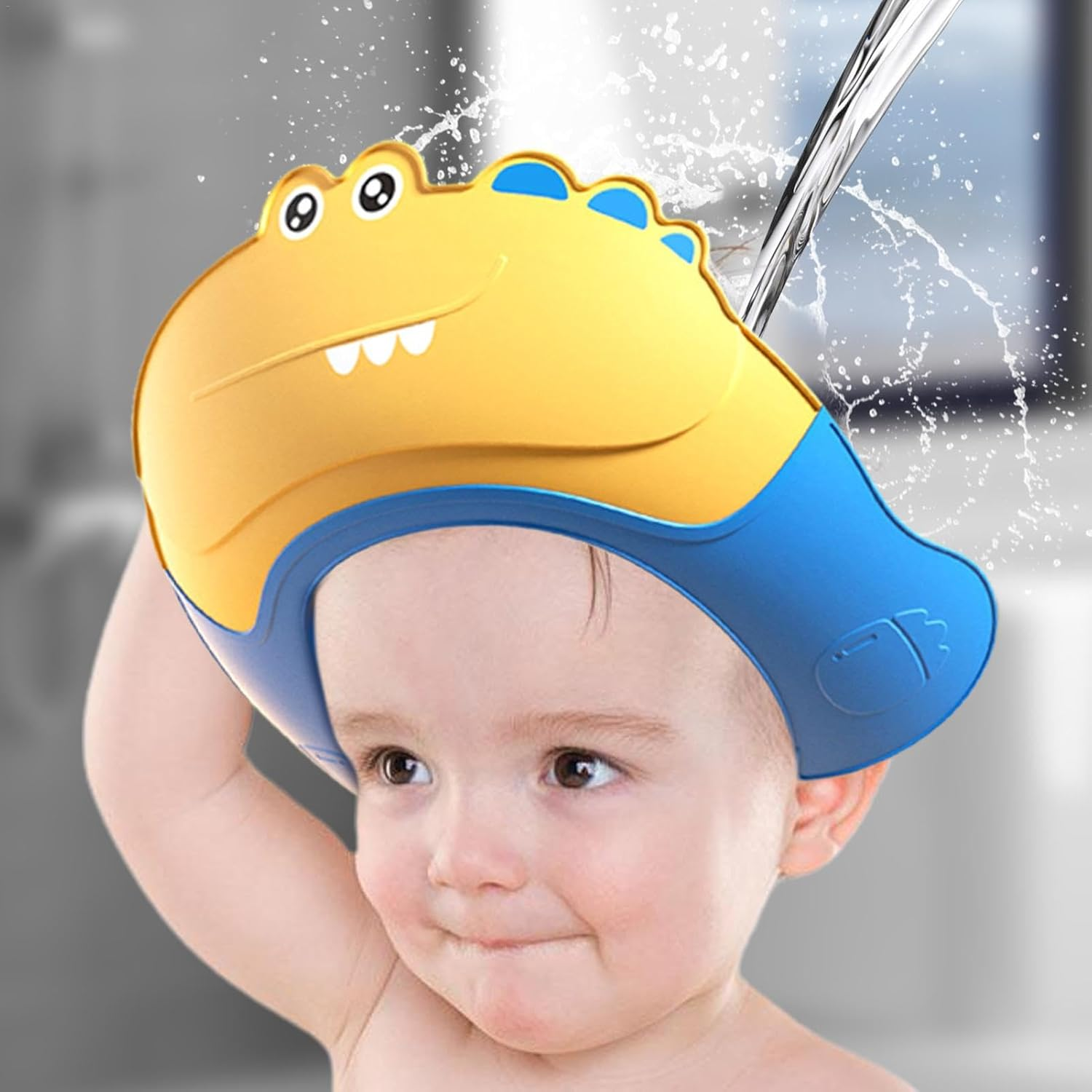 Baby Shower Shield, Safe Shampoo Protection Cap, Safe Shampoo Protection, Cartoon Shield, Soft Bathing Cap with Eye & Ear Protection, Makes Bath More Fun - Green image number 4