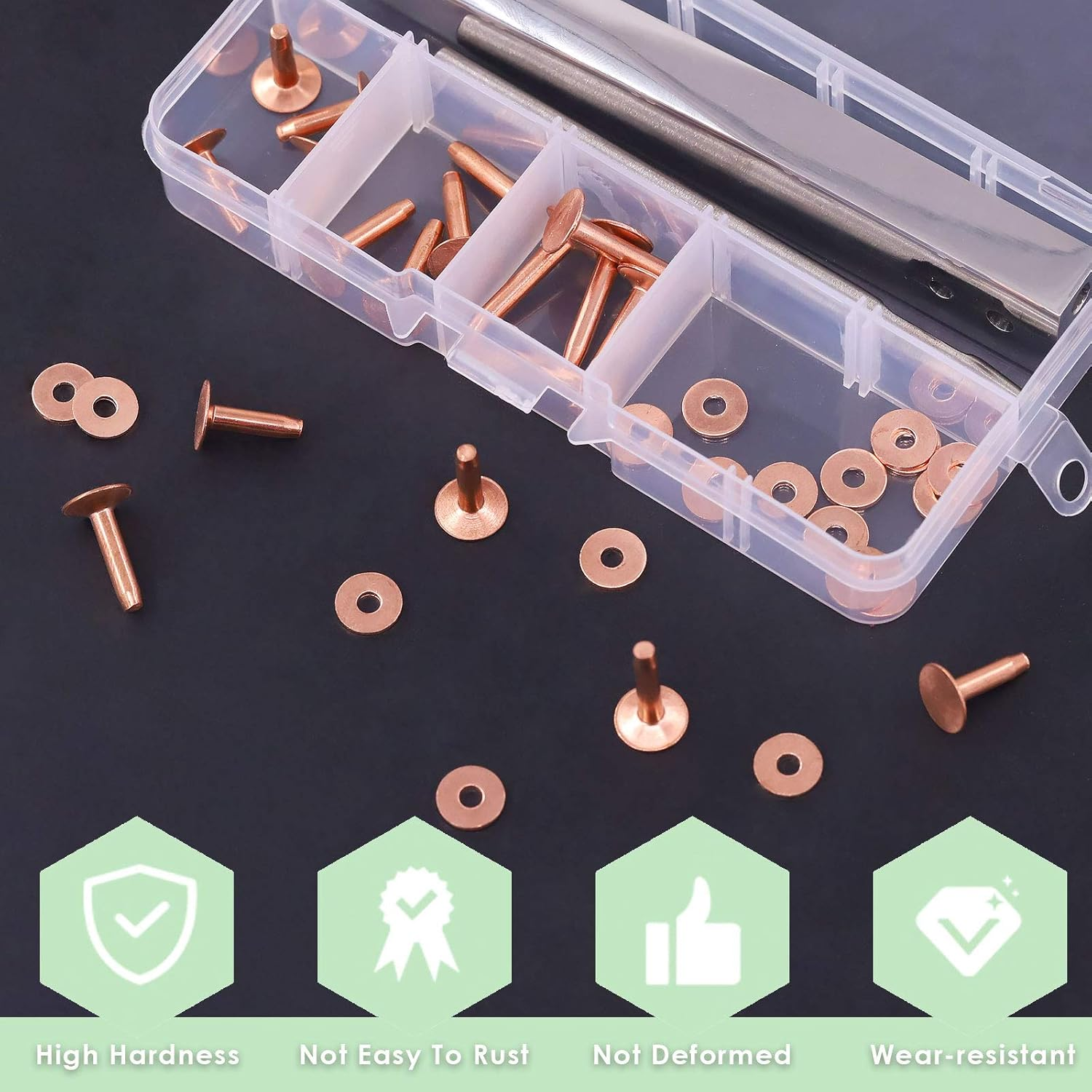 Keadic 18 Sets Copper Rivets and Burrs with Rivet Fastener Install Setting Tool and Hole Punch Cutter for Leather Products: Belts, Handbags, Ropes, Bags, Leather DIY Craft Supplies （Size 9 and 12)