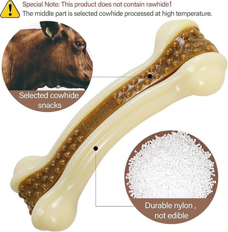 JIGCEN Dog Bone Chew Toys, Durable Nylon with Cowhide Centre, Pack of 2, for Aggressive Chewers image number 5