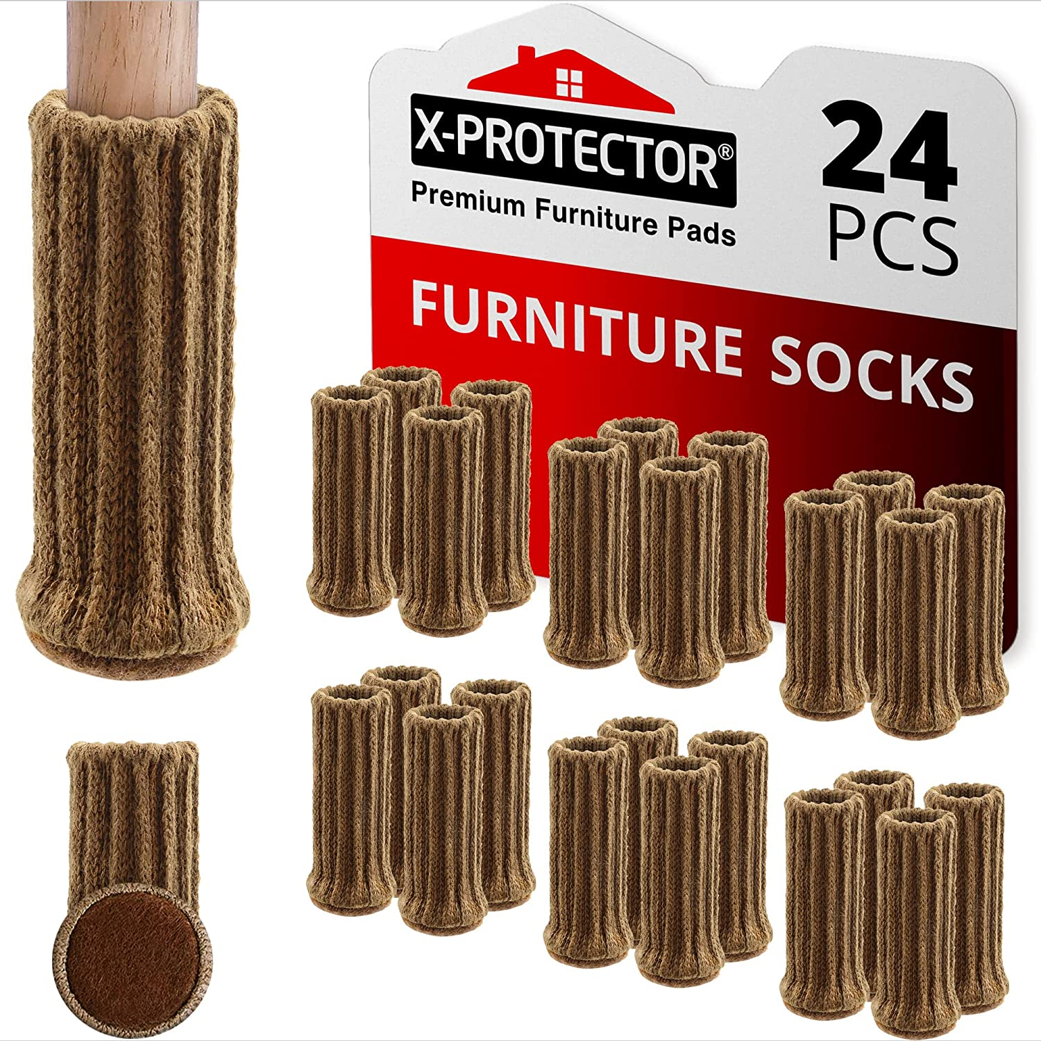 Chair Leg Socks X-PROTECTOR &ndash; 16 PCS Furniture Socks &ndash; Chair Covers for Legs 25-50 Mm - Chair Leg Floor Protectors &ndash; Beige Hardwood Floor Protectors &ndash; Knitted Chair Feet Socks &ndash; Shape Doesn'T Matter! image number 3