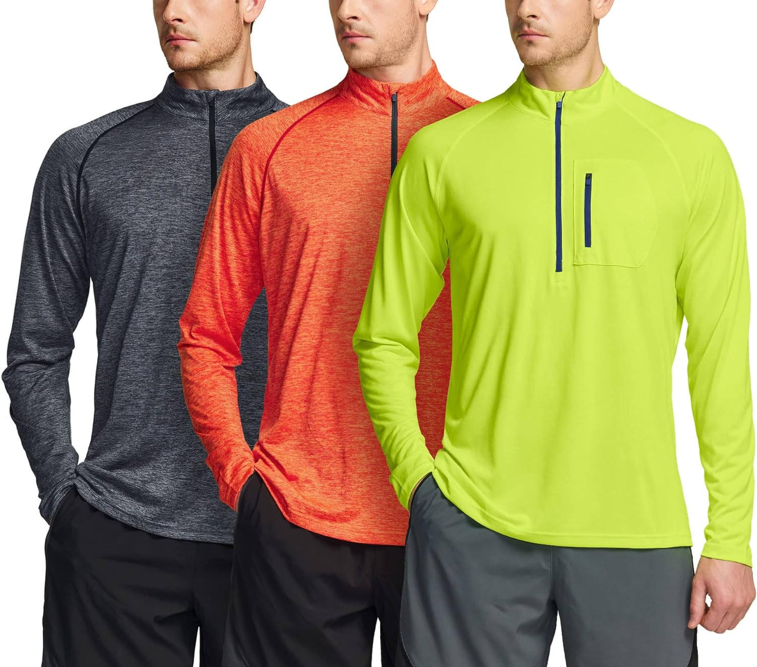 ATHLIO Quick-Dry UV Protection Long Sleeve Shirt - Men'S 1/4 Zip Athletic Running Top 3Pack image number 5