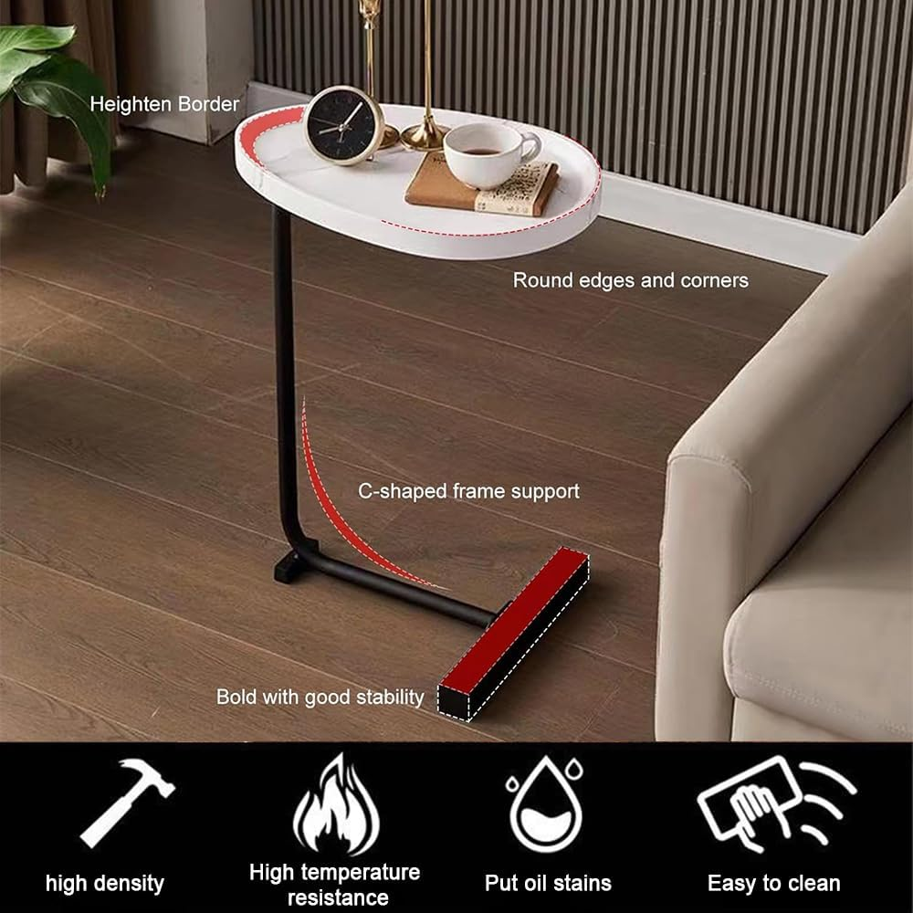 C Shaped End Table, C Table for Couch,Coffee End Table,Sofa Snack Side Side Tables,With Metal Frame, Industrial, for Living Room,Bedroom (Style D) - Style D image number 4