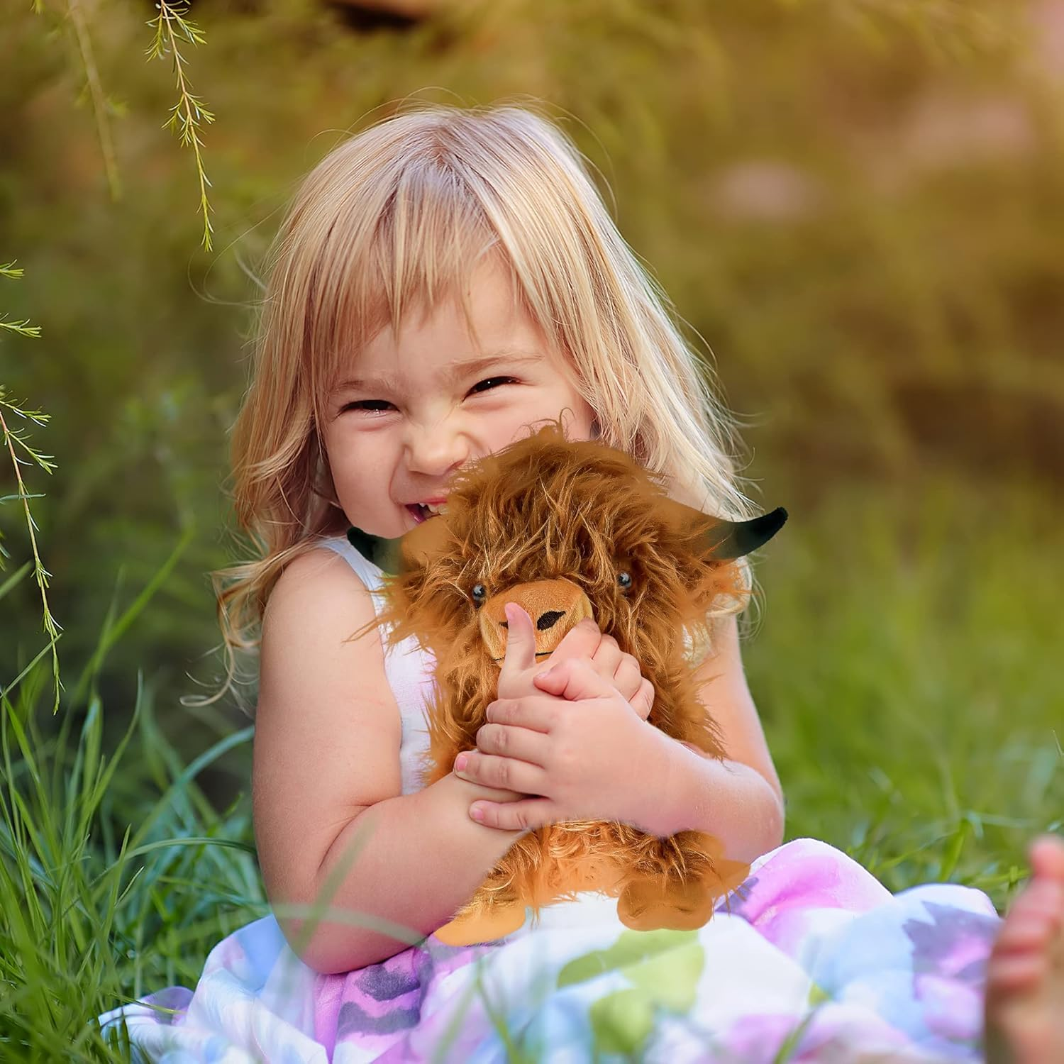 GARKALY 12 Inch Highland Cow Stuffed Animal,Scottish Fluffy Cow Plush,Cute Realistic Soft Cow Stuffed Animal Farm Decor Birthday Gift Toy for Adults Kids (Brown) image number 6