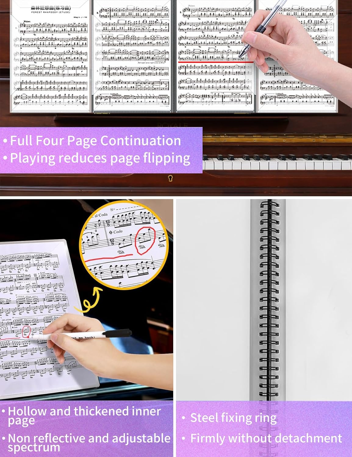 Sheet Music Folder, 4-Page Expandable Music Folder, A4 Score Folder, File Storage Folder, Documents Storage Folder, Binder Music Folder, Organizer for Storage, Spiral Binder Organizer Music Stand (BL) image number 4