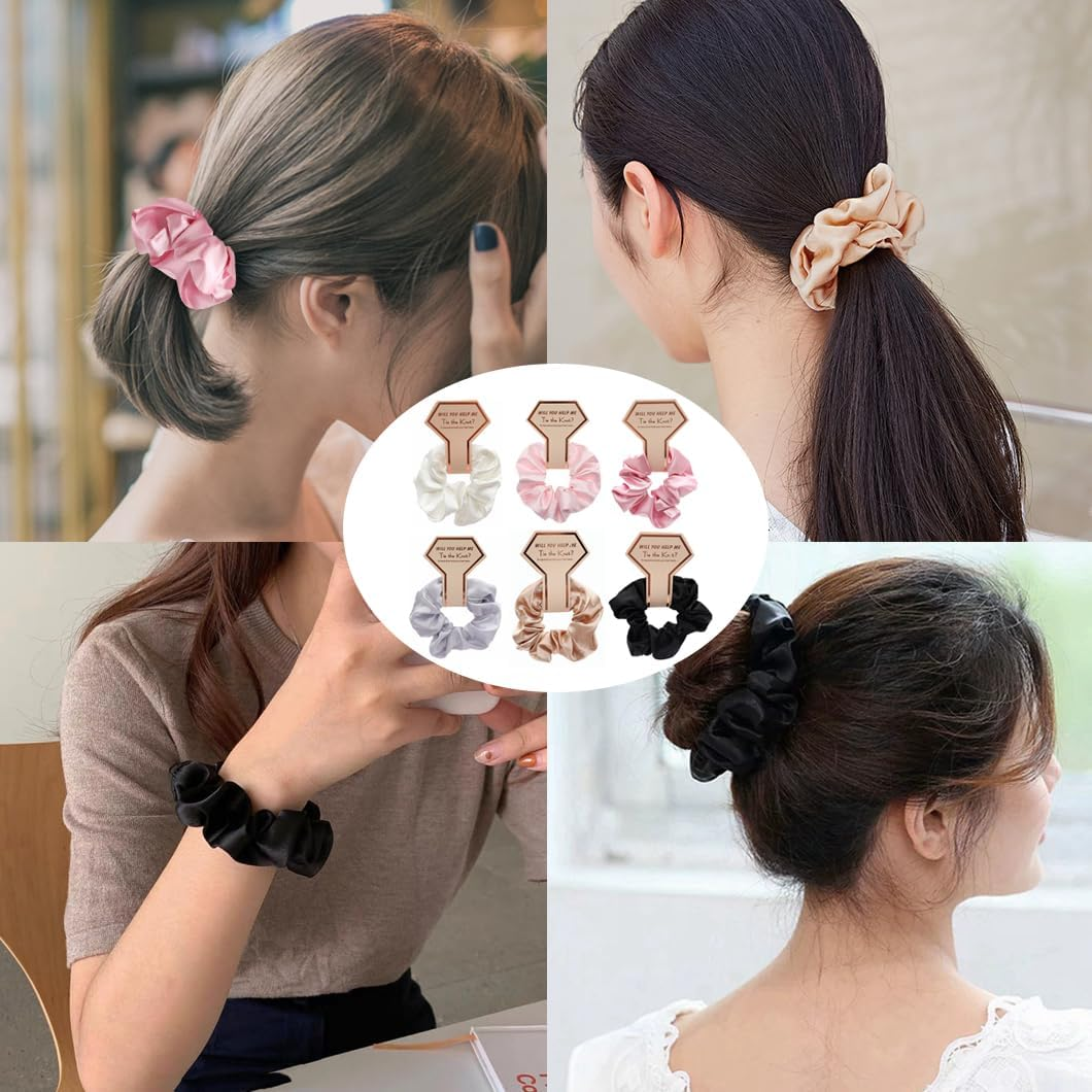 Youery Pack of 6 Scrunchies, Bridesmaids Hair Bobbles, Premium Satin Hair Bobbles, Soft Elastic Hair Bands, Ponytail Holders for Girls, Women, Brides, Bridesmaids image number 2
