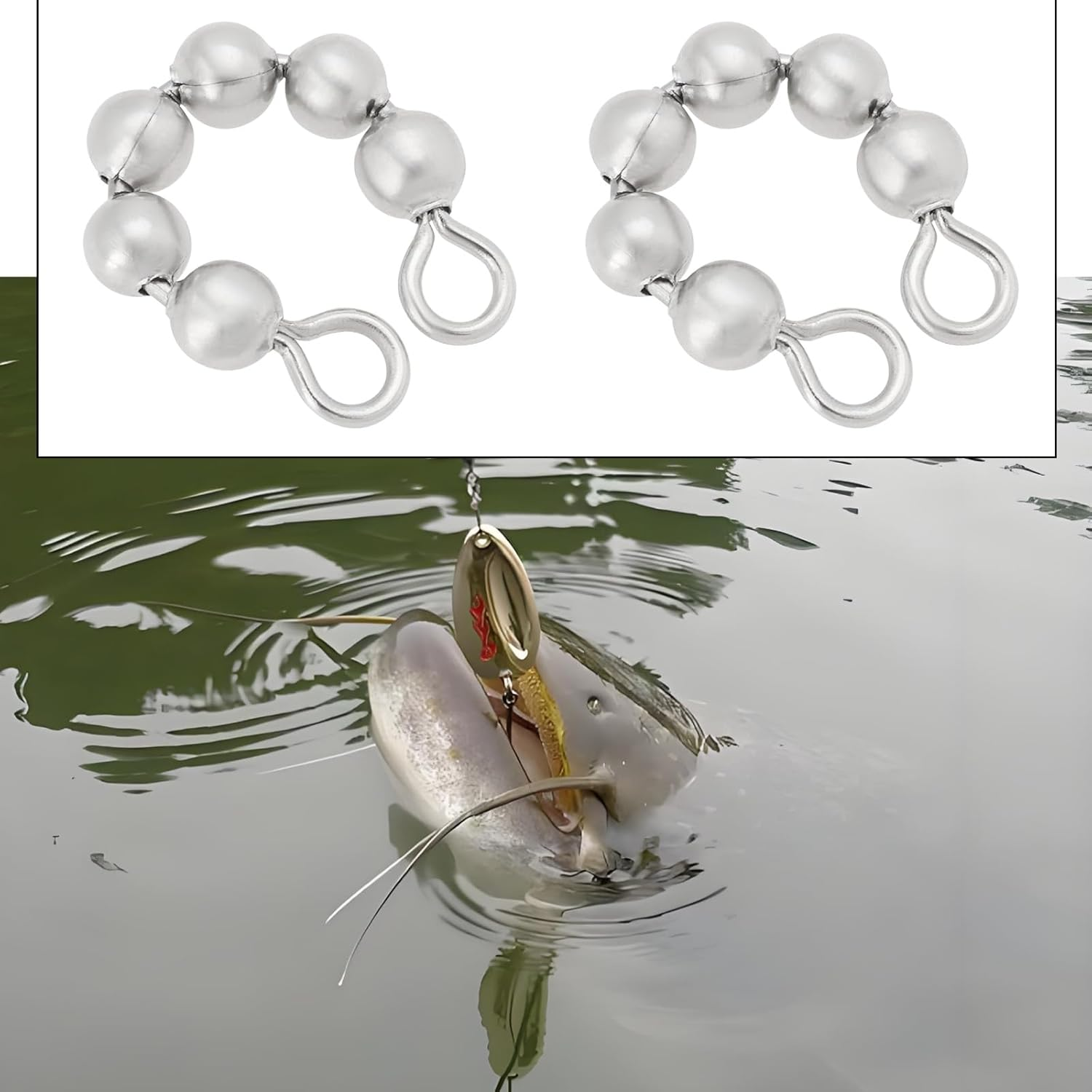 Create Idea 20Pcs Fishing Bead Chain Swivels 3/16 Inch 6 Bead Stainless Steel Catfish Swivel for Catfishing Freshwater Saltwater 4.5X45Mm image number 1