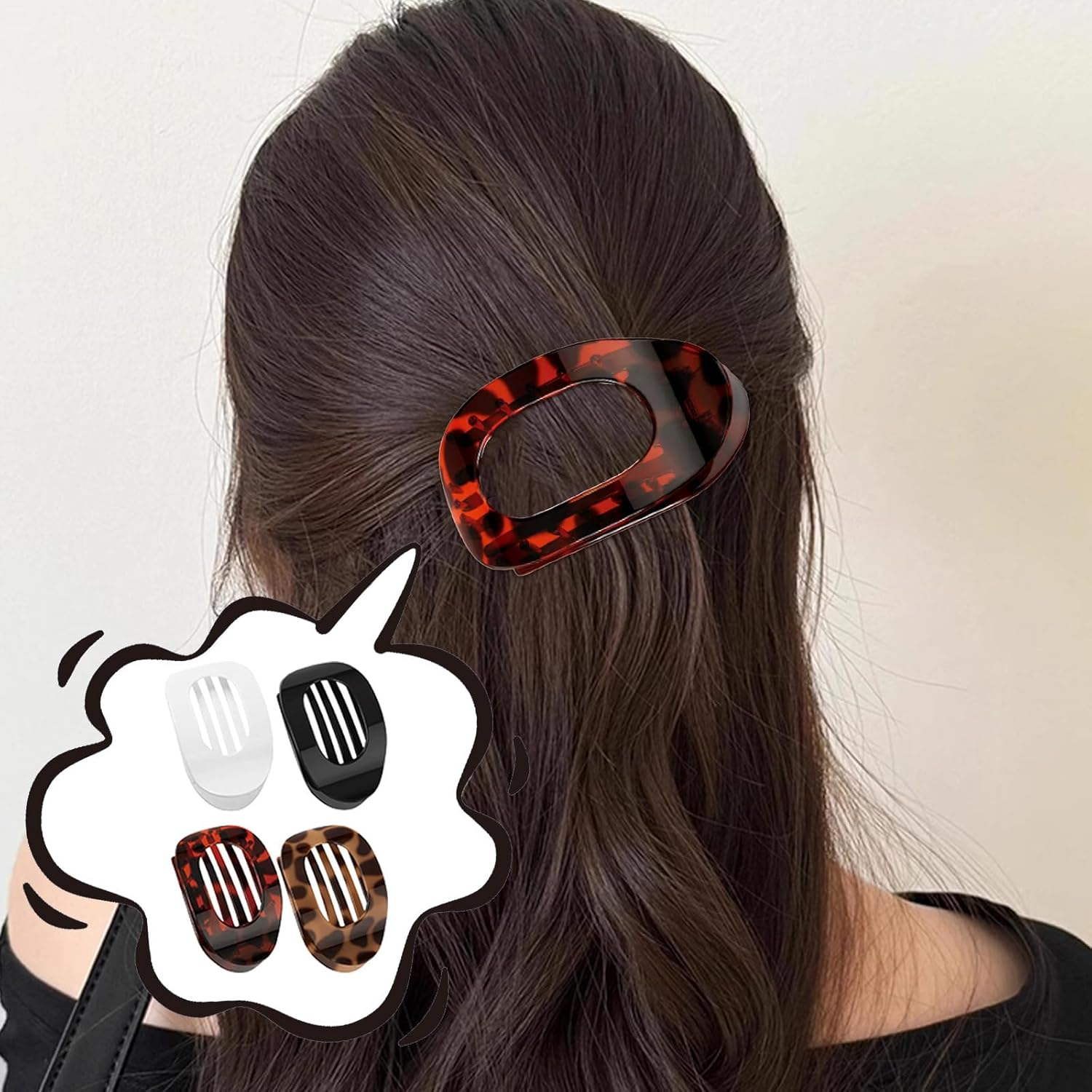 LUMOOM Pack of 4 Flat Hair Clips for Women, Strong Hold Claw Clips, Perfect as Side Hair Clip for Thick Hair, Yoga and Travel (B) image number 3