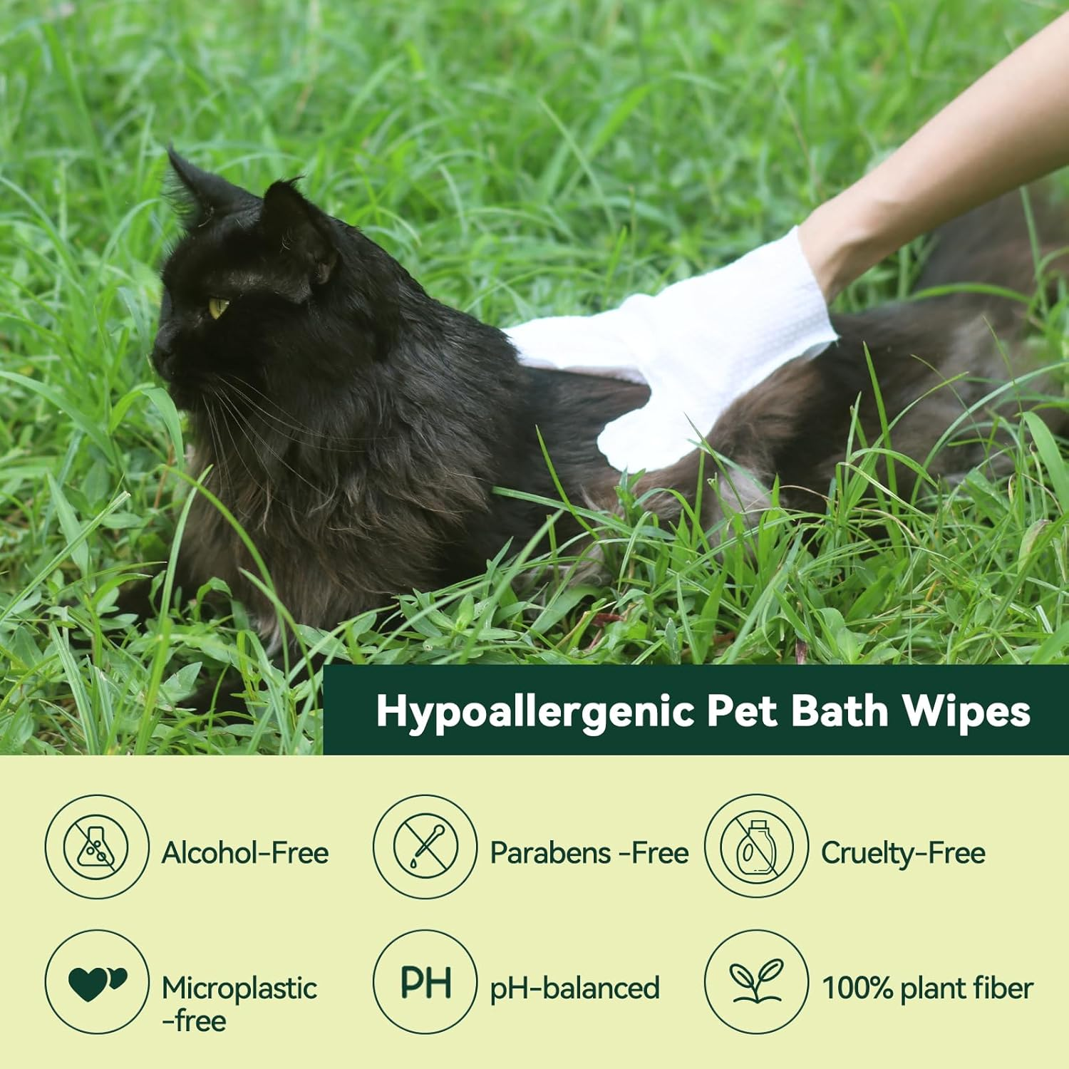 ECO PET Glove Wipes &ndash; Dog & Cat Cleaning Gloves Wipe | Bath Wipes with Coconut Oil, Sea Buckthorn, Kakadu Plum, Oat Extract | Pet Grooming Paw, Fur & Butt Wipes | Glove-Style Wet Wipes image number 3