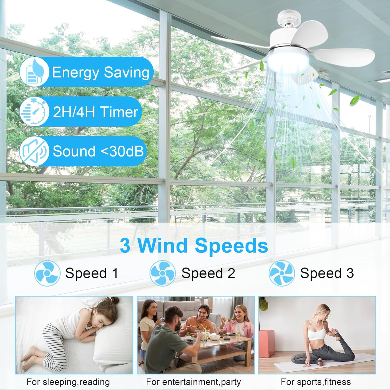 Ceiling Fans with Light and Remote, CREATESTAR 20" Socket Fan Light, E27/B22 Plug in Fan Light Bulb for Bedroom, Kitchen, Living Room -3 Color Temperatures, 3 Fan Speeds, 2000 Lumens, Dimmable image number 3