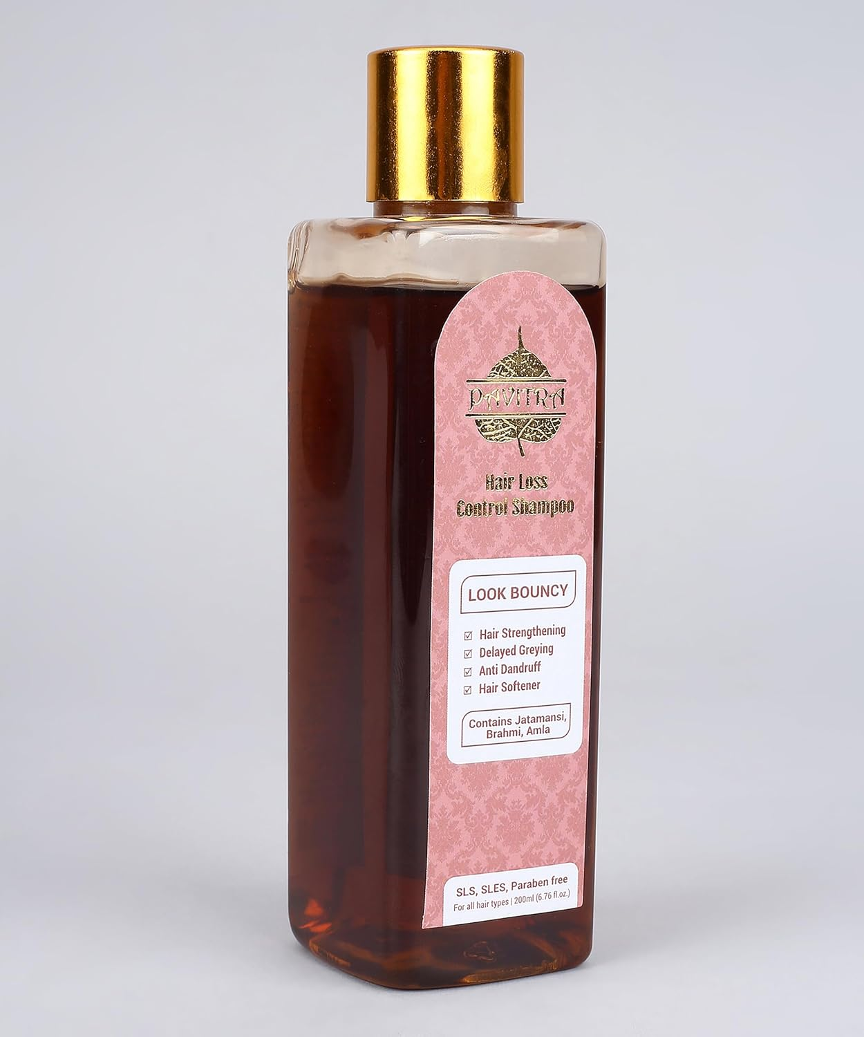 Pavitra+ Hair Loss Control Shampoo with Ayurvedic Formula with Amla, Brahmi, Bhringraj & Herbal Extracts for Deep Hair Nutrition, Thick & Bouncy Hair Growth, 200 Ml (Pack of 1) image number 3