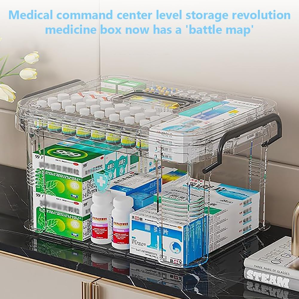 TOMVAES Large Capacity Medical Box, Transparent Pharmacyl Case with Handle, Portable Medicine Chest-Sealed, Lockable for Home and Travel image number 3
