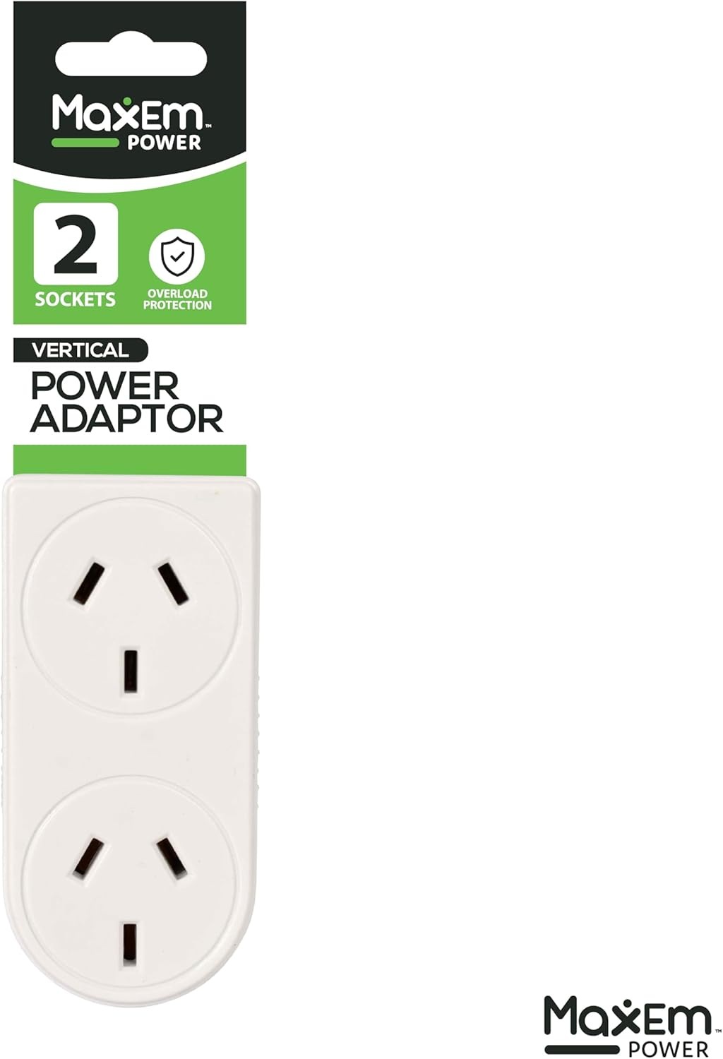 Maxem Power 2 Socket Vert Hand Side Double Adaptor image number 2