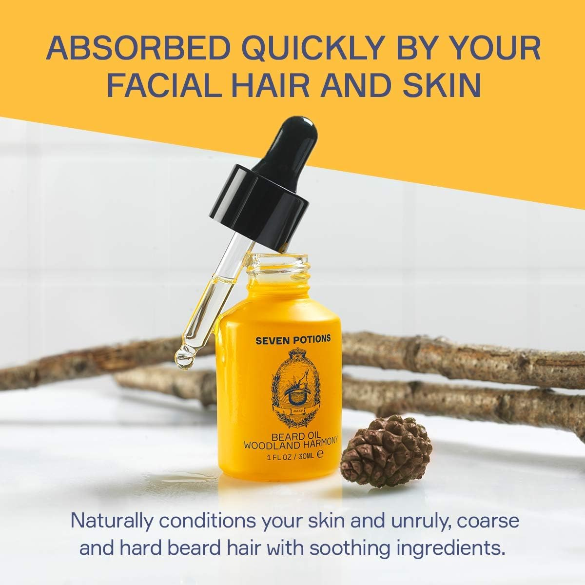 Seven Potions Premium Beard Oil for Men &mdash; Jojoba Oil Beard Softener to Nourish Skin, Hair, and Stop Beard Itch &mdash; All-Natural, Vegan, Cruelty Free &mdash; Woodland Harmony Scent (30Ml) image number 3