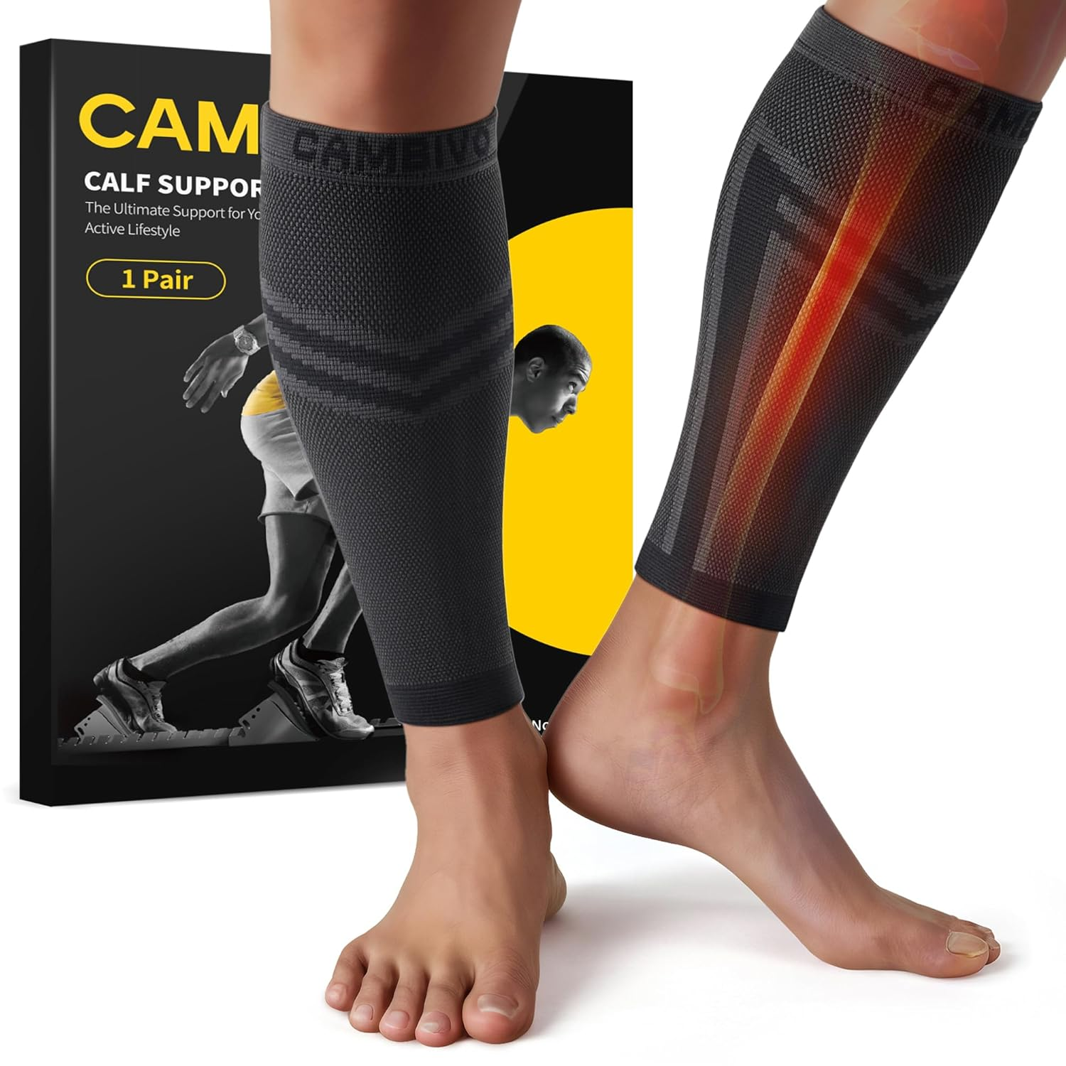CAMBIVO Calf Compression Sleeves for Men and Women Shin Splint Brace Support for Legs Pain Relief, Varicose Vein Treatment (Black, LXL) image number 4