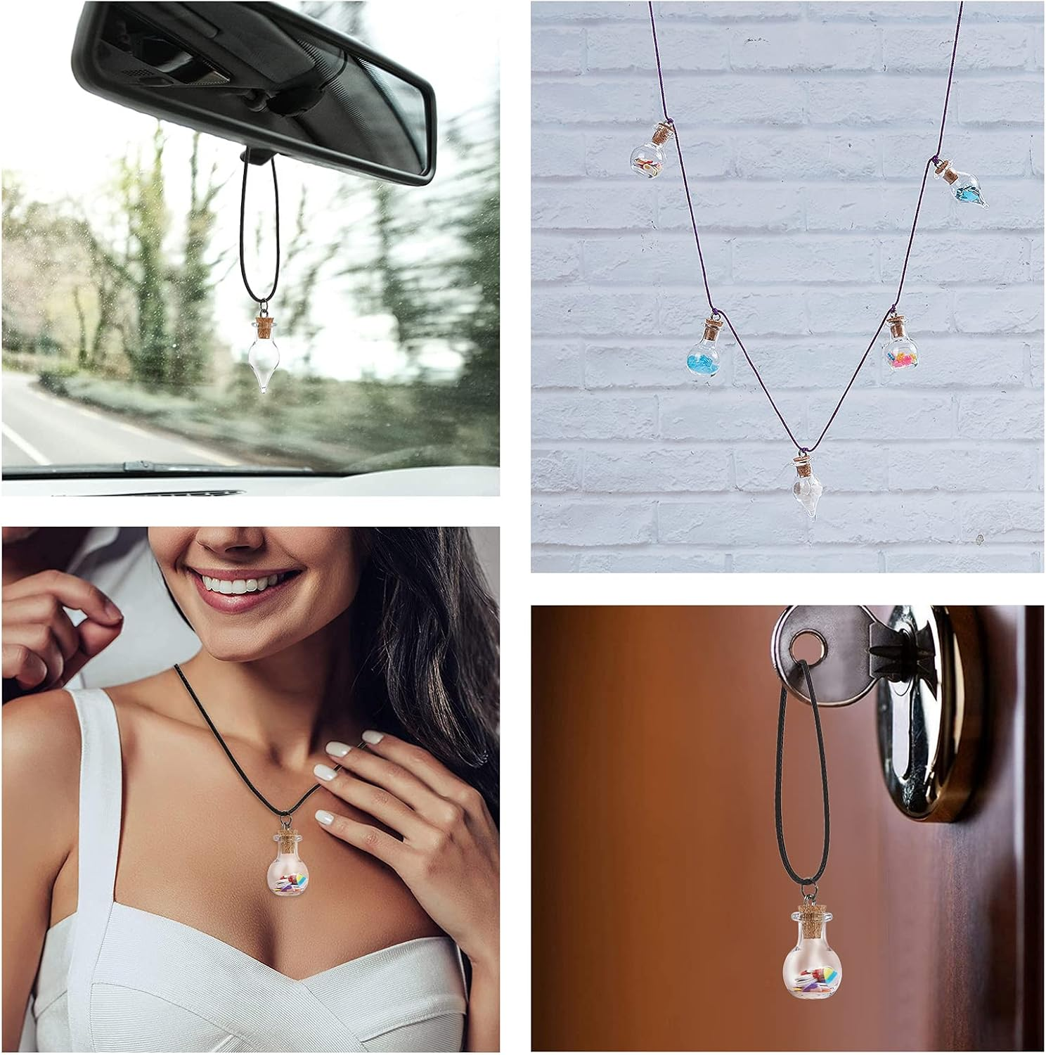 SUNNYCLUE 2 Styles 20 Set Mini Glass Bottle Wish Earrings Making Kit Waxed Cotton Cord & Earring Hooks Teardrop round Clear Globe Charms Pendants for DIY Earring Necklace Jewellery Making Kits - Silver,Transparent image number 6