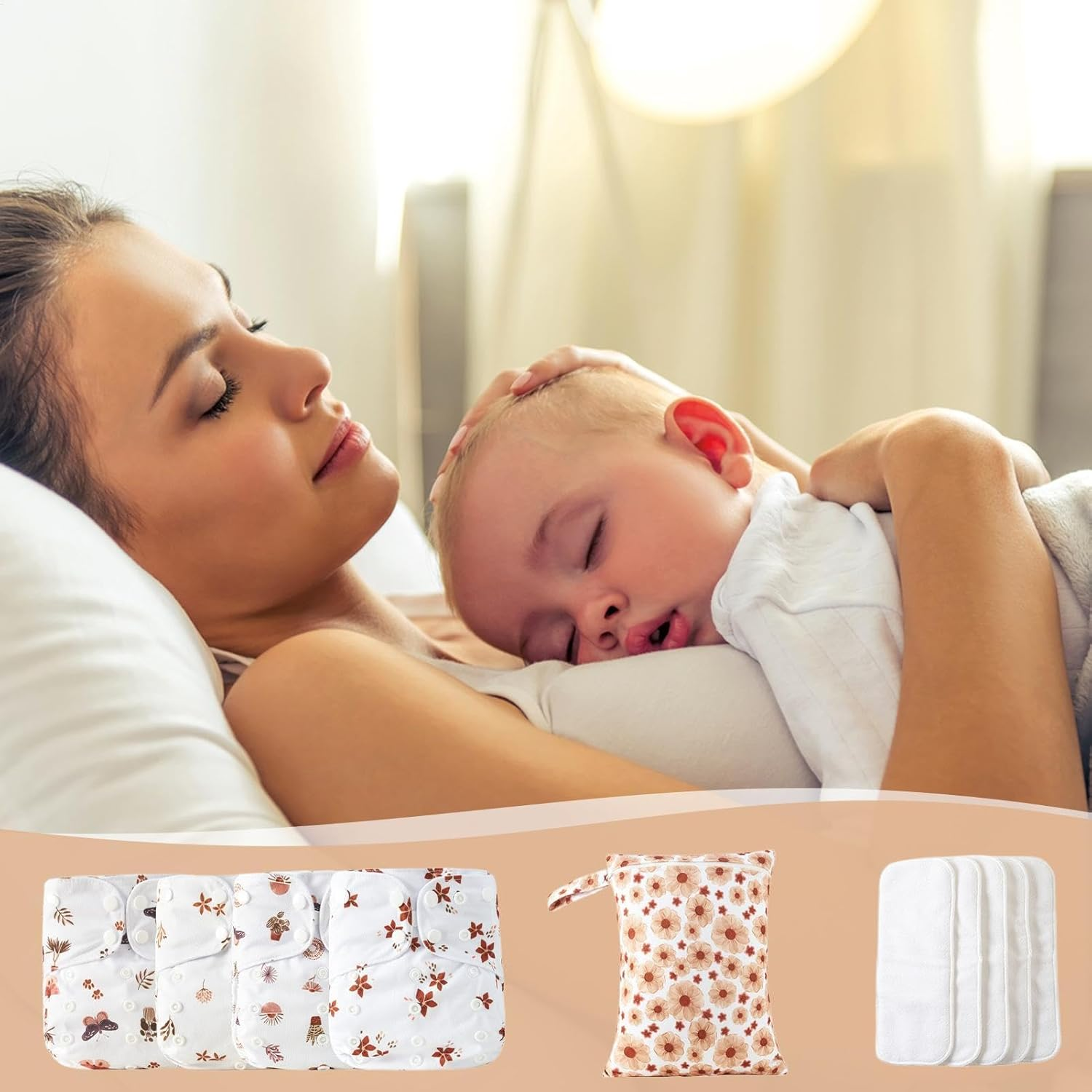 Cloth Diapers for Babies | Adjustable Washable Cloth Baby Diapers - 4X Absorbent Liners with 4 Inserts & 1 Wet Bag, Waterproof Cover for Toddler Boys Girls - A image number 3