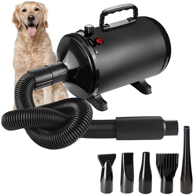 Dog Dryer,High 3200W/4.3HP Velocity Dog Hair Dryer with 5 Nozzles, Adjustable Speed, Constant Temperature Low Noise Professional Grooming Dryer,Black image number 1