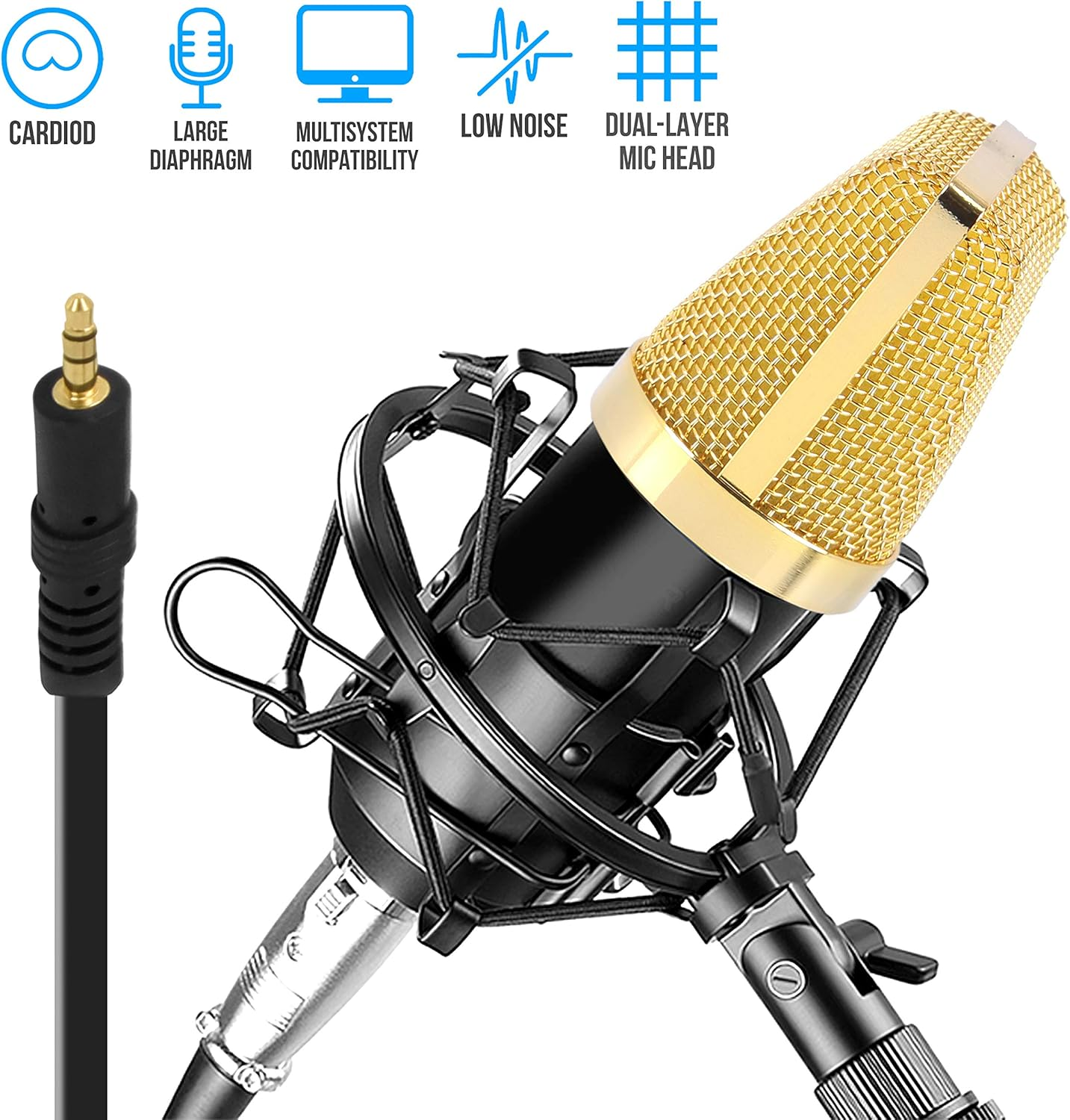 Condenser Microphone Bundle, 3.5 Mm Recording Microphone, Shock Mount Plug and Play,Computer Microphone, Podcast, Recording, Studio Vocal, Youtube - Pyle PDMIC71