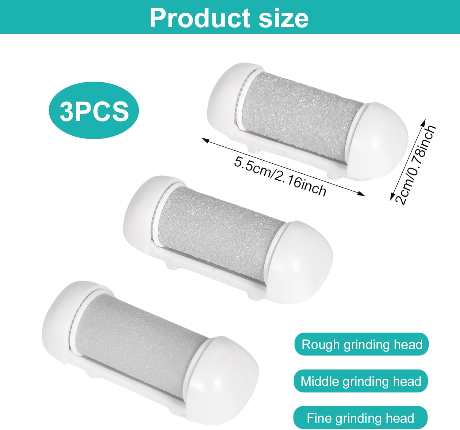 3 Replacement Rollers Callus Remover Electric 3 Types of Rough for Callus Corn Removal, Foot Care Equipment Accessories for Pedicure Foot Care Set image number 4