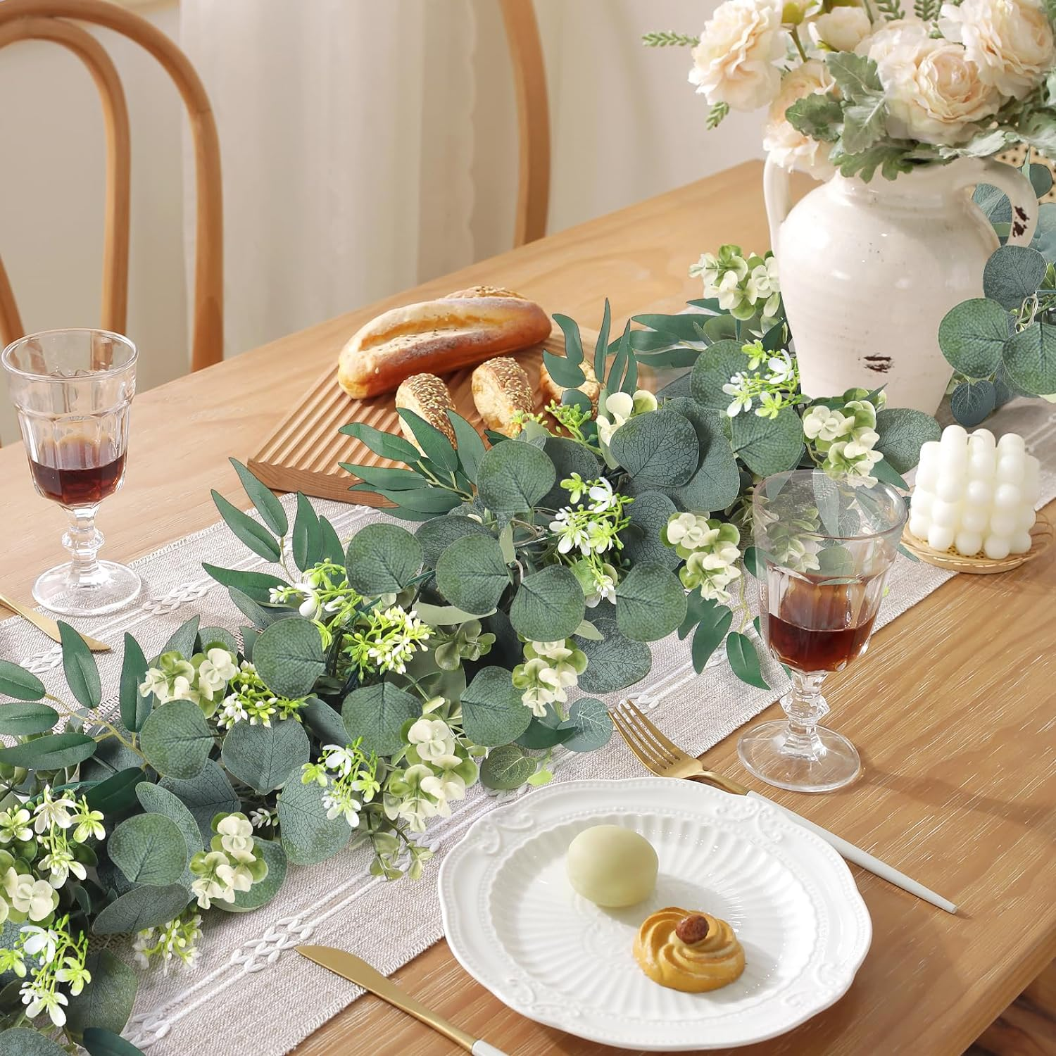 KHOYIME Eucalyptus Garland with Flowers 4 Packs 5.9Ft Willow Leaves Artificial Plant Fake Greenery Hanging Vines Faux Silk Ivy Wedding Arch Home Table Decor Backdrop Indoor Outdoor image number 4