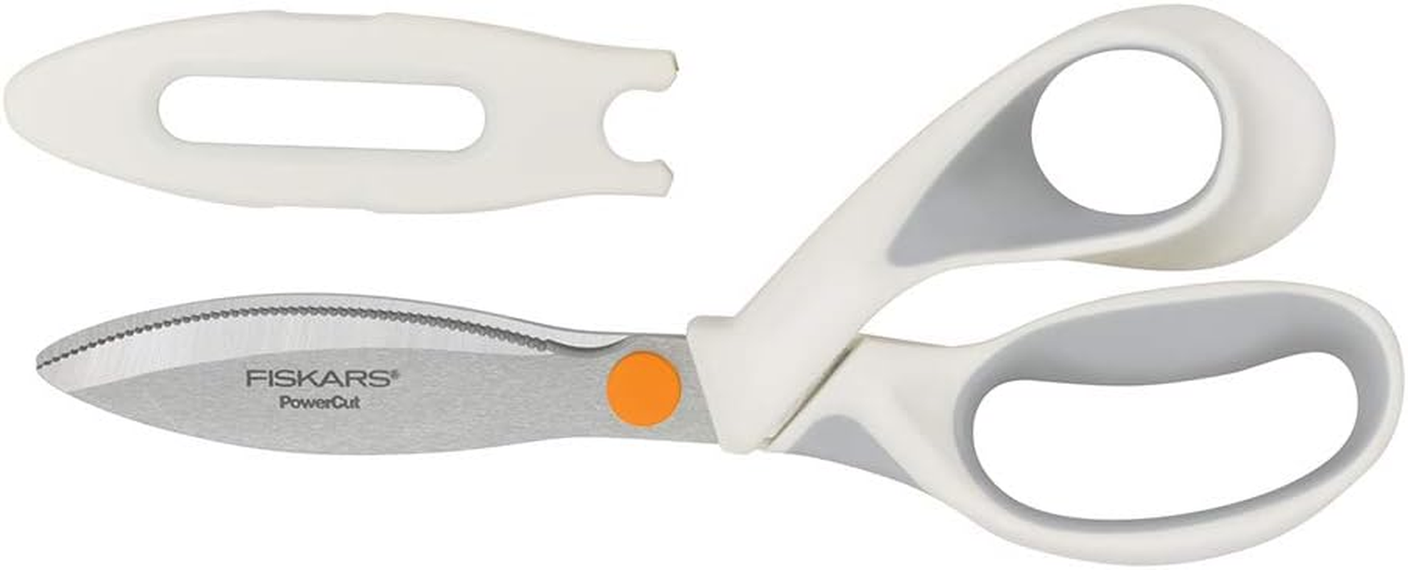 Fiskars Softgrip Powercut Fabric and Mixed Media Scissors - 8" Heavy Duty Scissors for Fabric, Cardboard, Cork, Decorative Metal and Foam Cutting with Serrated Blade Edge - White image number 5