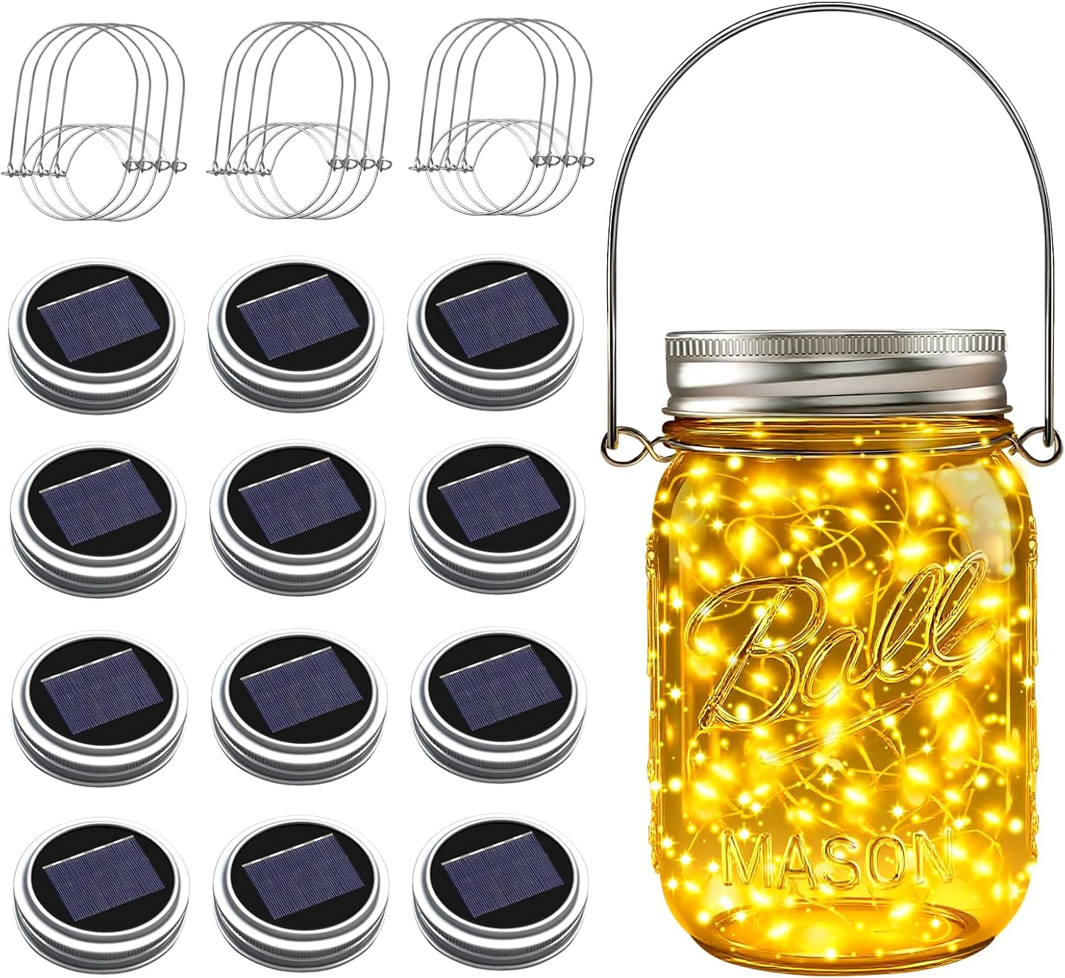 Solar Mason Jar Lights, 12 Pack 30 Led String Fairy Star Firefly Jar Lids Lights, (Jars Not Included), Best for Mason Jar Decor,Great Outdoor Lawn Decor for Patio Garden, Yard and Lawn.