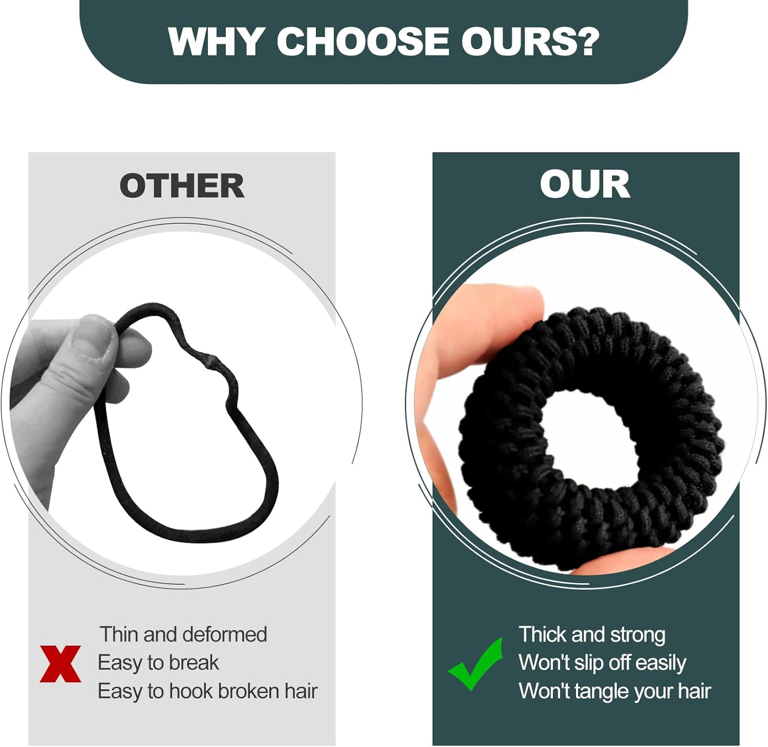 Hanyousheng Pack of 16 Hair Bobbles Thick Hair Scrunchies Black Wide Thick Cotton Hair Scrunchies Elastic Hair Bands Soft for Women Girls Strong Stretch Hair Bands Ponytail for Thick Hair image number 2